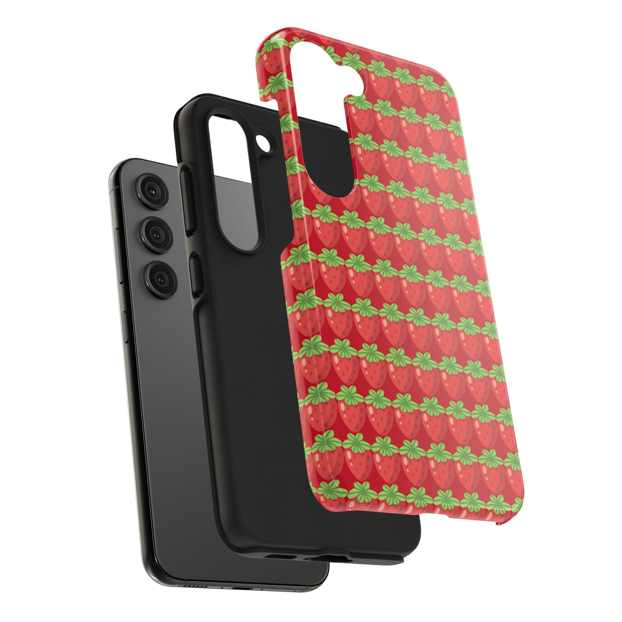Strawberry Pattern Tough Phone Case — Cute Red Fruit Protective Cover