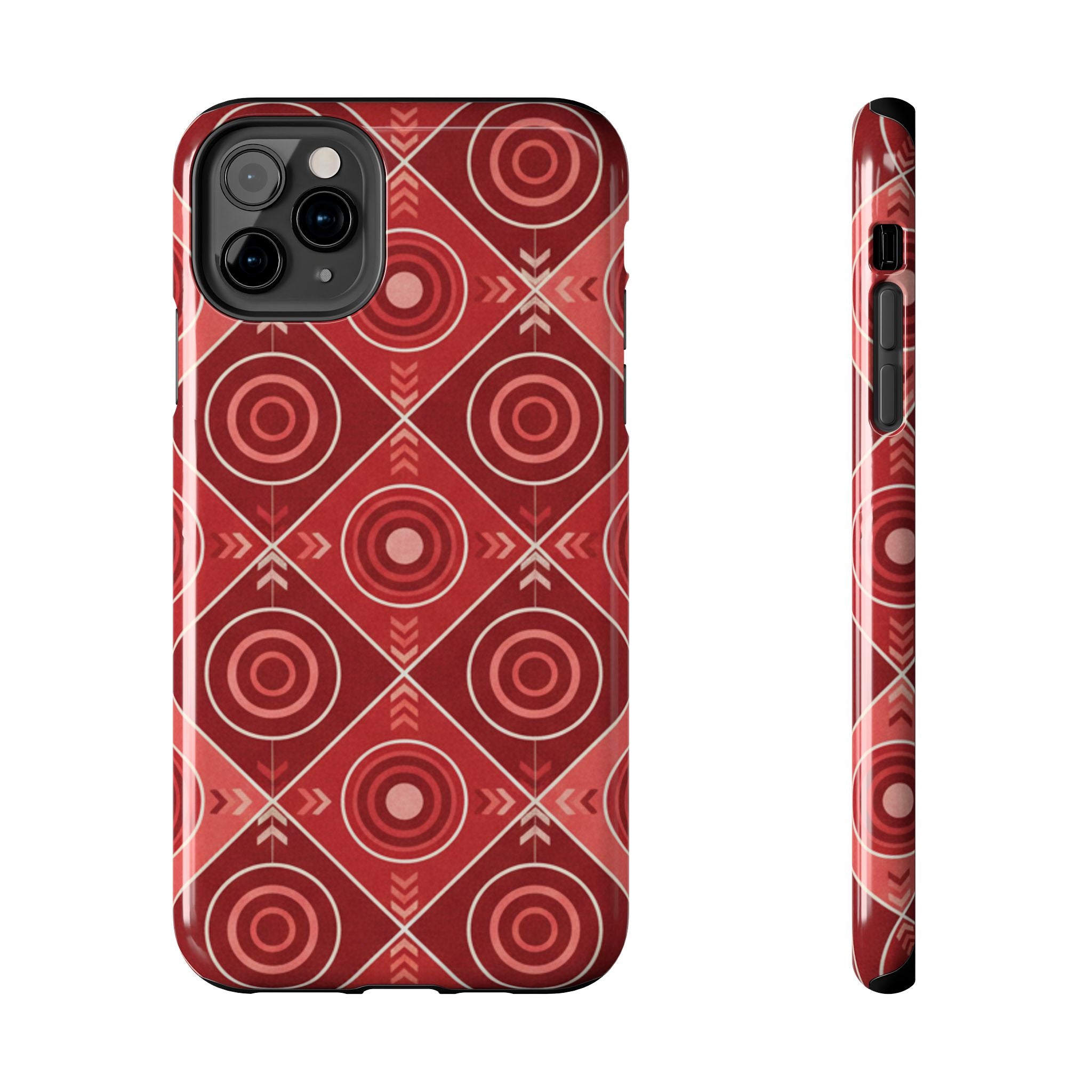 Red Geometric Target Pattern Tough Phone Case — Protective Abstract Retro Design