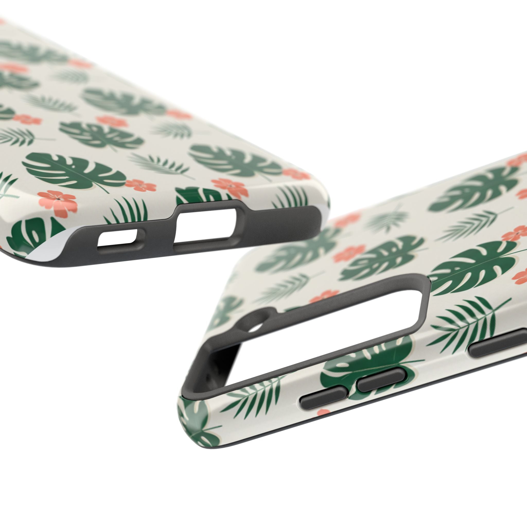 Tropical Leaves Tough Phone Case — Monstera & Pink Floral Protective Cover