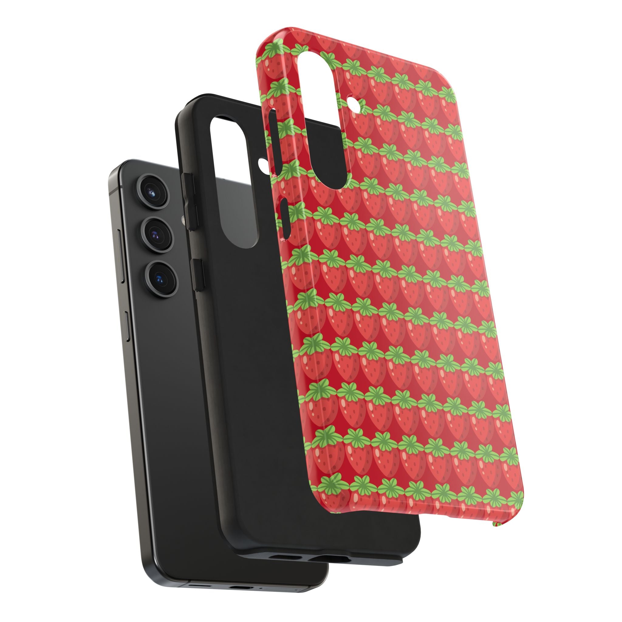 Strawberry Pattern Tough Phone Case — Cute Red Fruit Protective Cover
