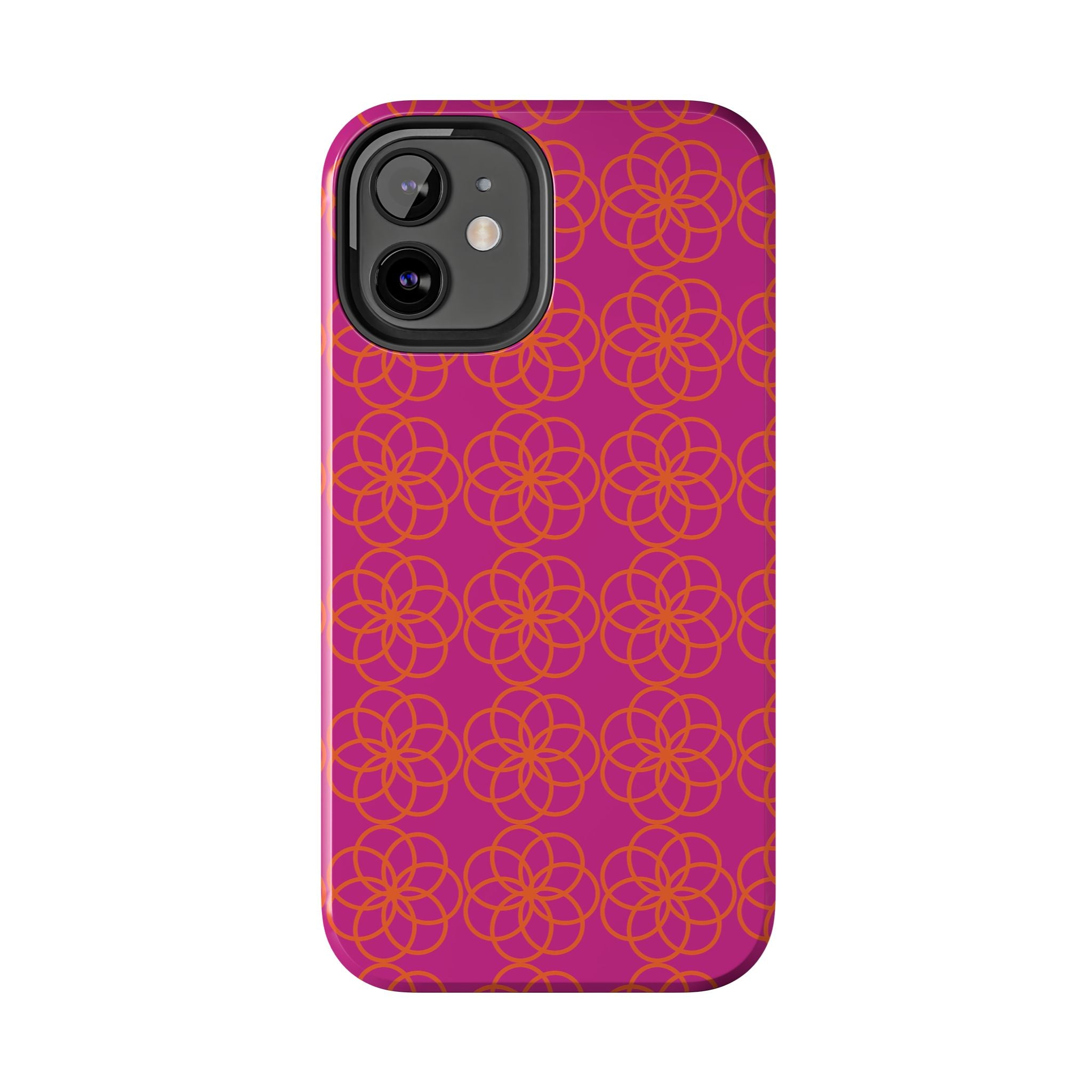 Floral Geometric Tough Phone Case — Pink & Orange Patterned Protective Cover