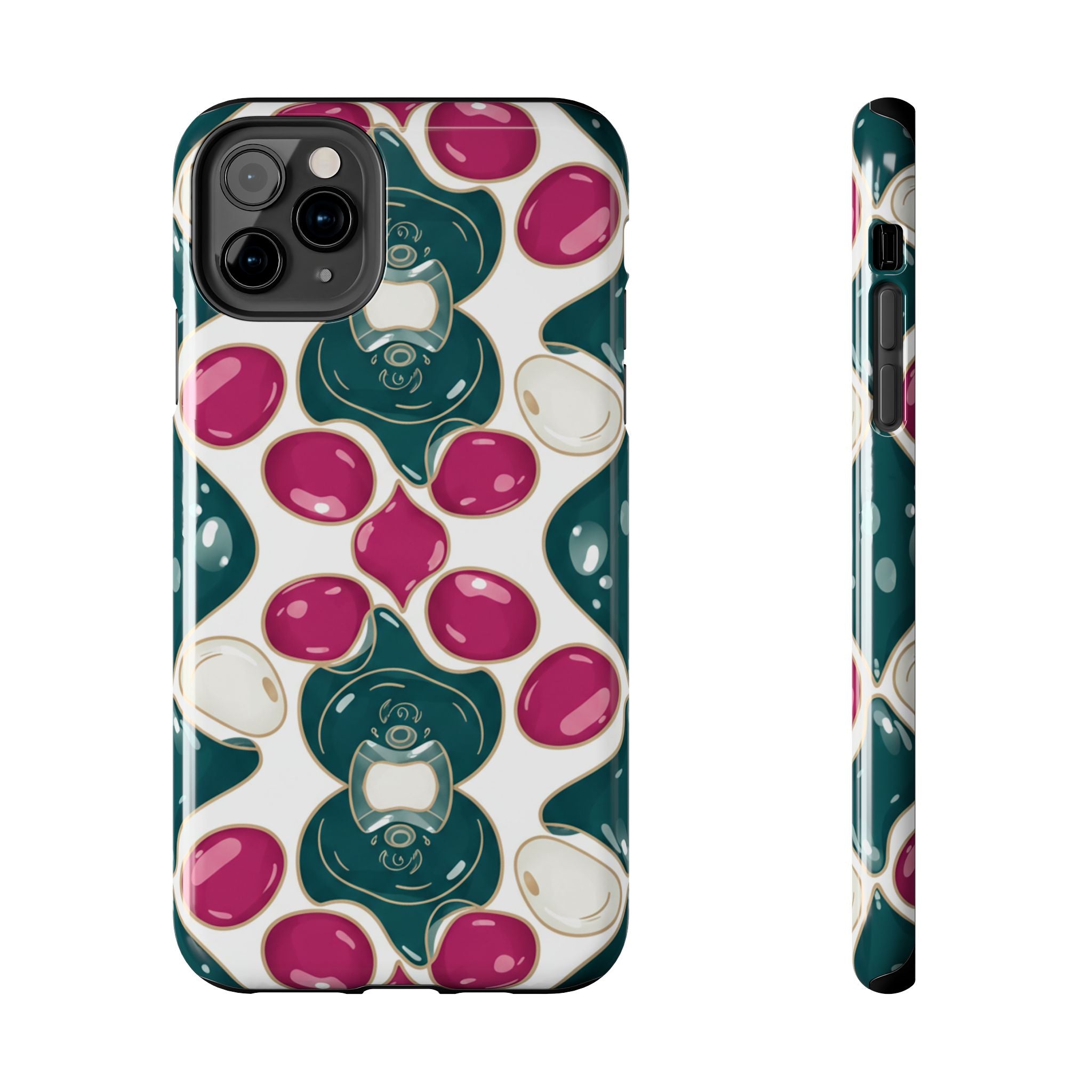 Floral Jewel Pattern Tough Phone Case — Teal & Fuchsia Protective Cover