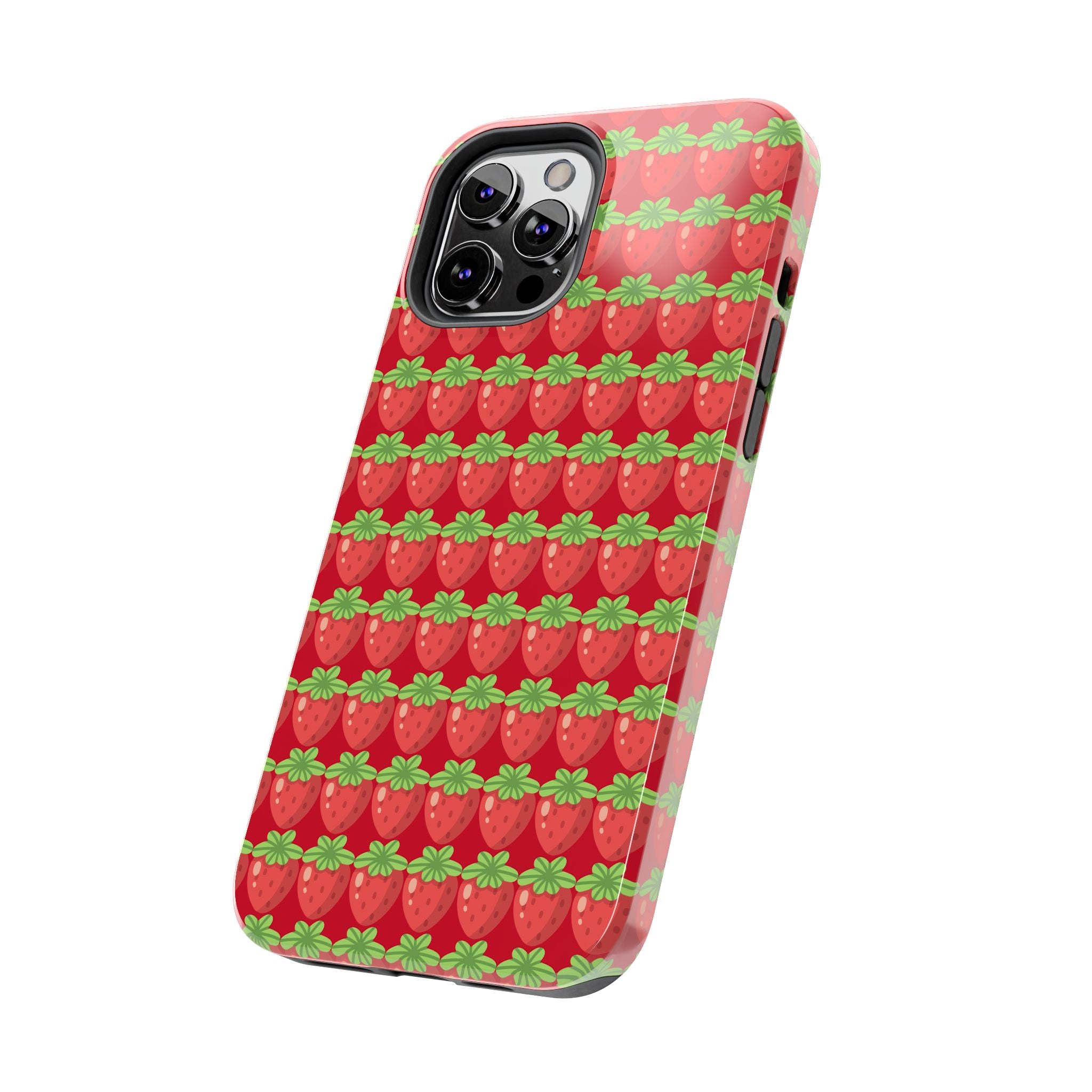 Strawberry Pattern Tough Phone Case — Cute Red Fruit Protective Cover