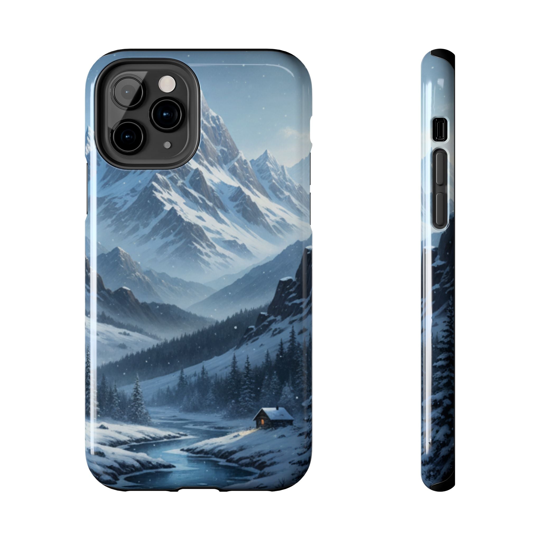 Tough Phone Case — Snowy Mountain Cabin Landscape Protective Phone Cover