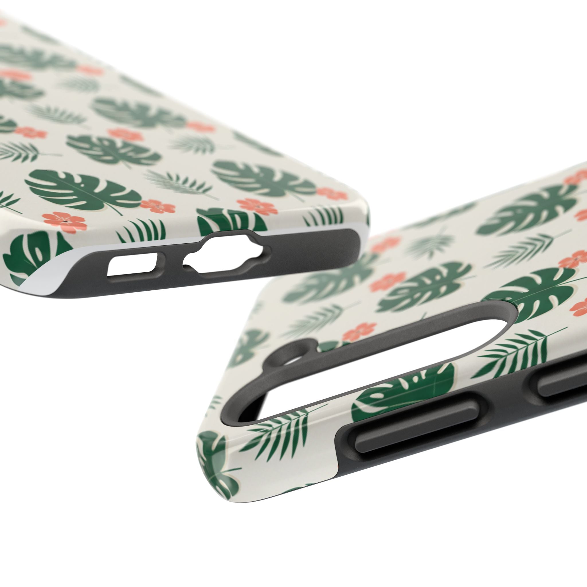 Tropical Leaves Tough Phone Case — Monstera & Pink Floral Protective Cover