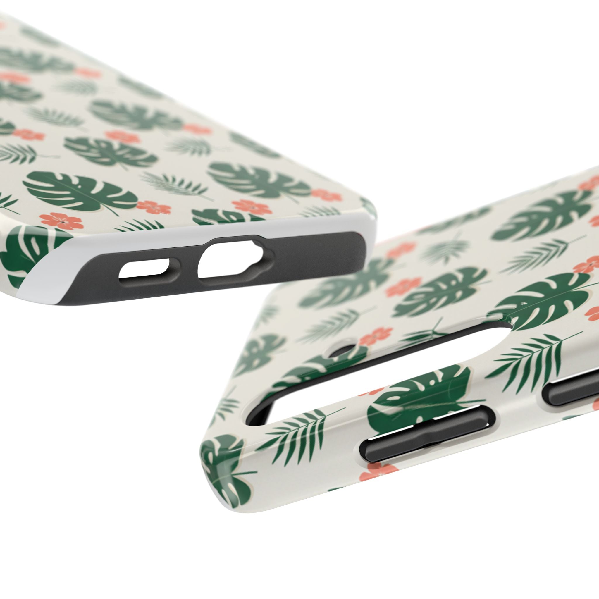 Tropical Leaves Tough Phone Case — Monstera & Pink Floral Protective Cover