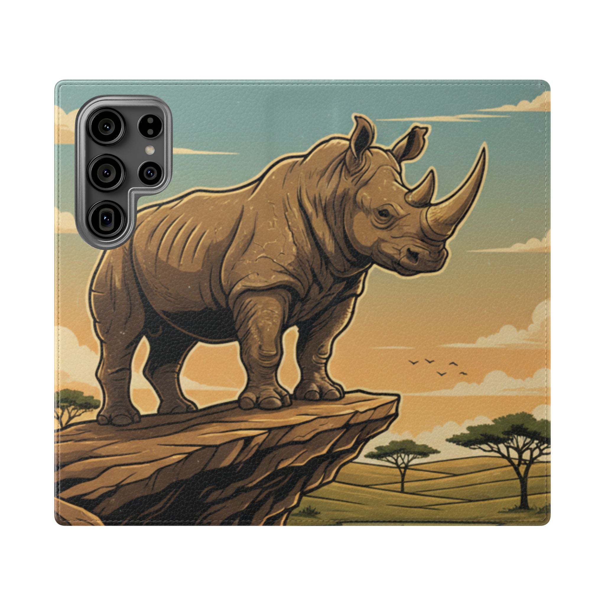 Rhino Sunset Flip Phone Case – Safari Wildlife Wallet Case
