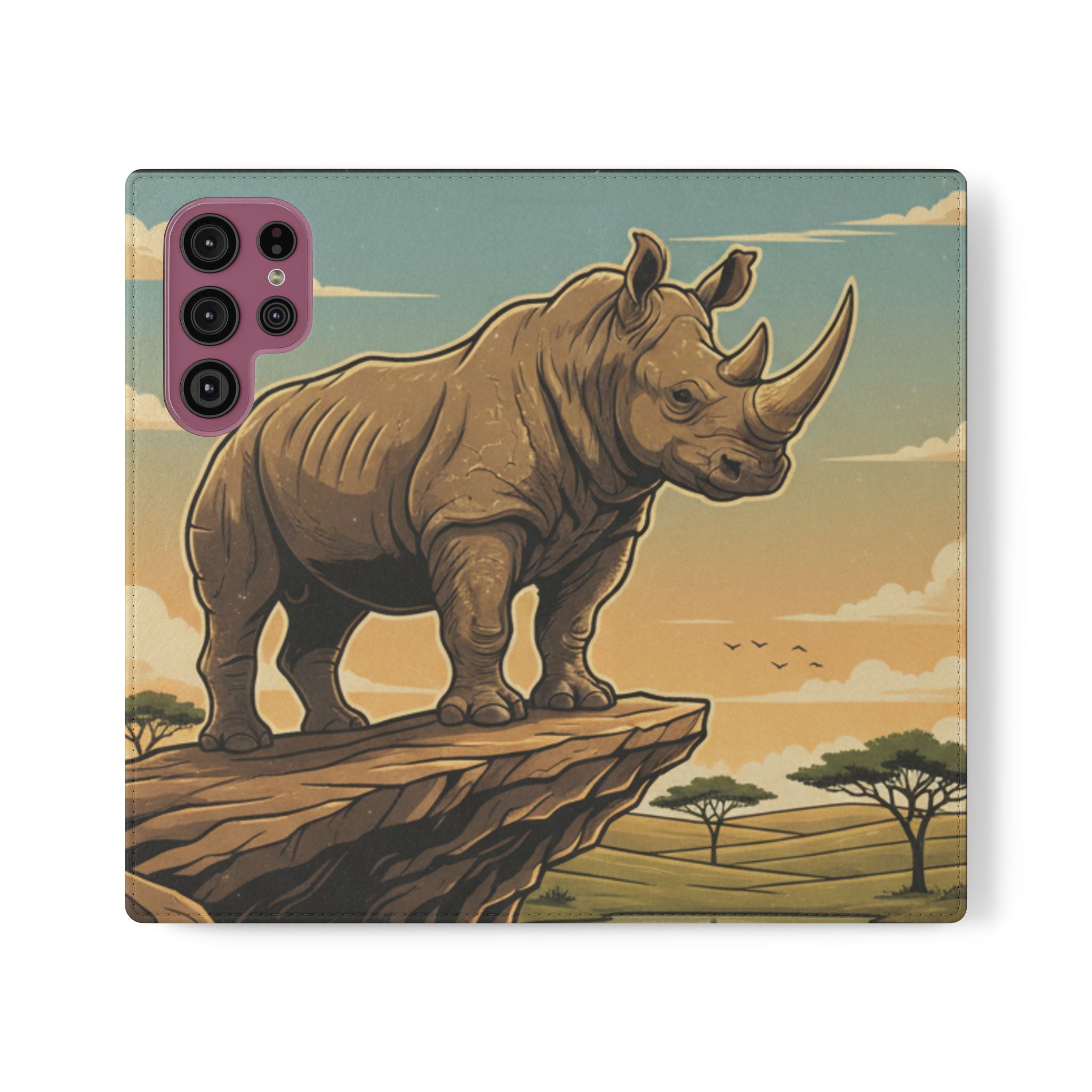 Rhino Sunset Flip Phone Case – Safari Wildlife Wallet Case