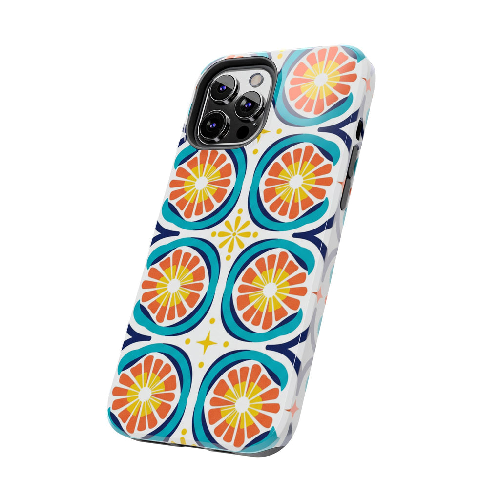 Citrus Tile Tough Phone Case — Colorful Retro Orange Slice Pattern