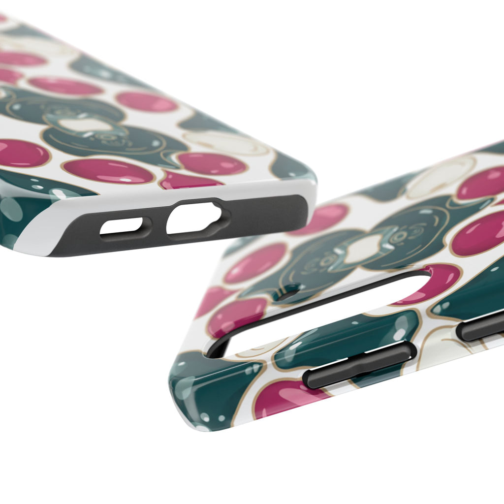 Floral Jewel Pattern Tough Phone Case — Teal & Fuchsia Protective Cover