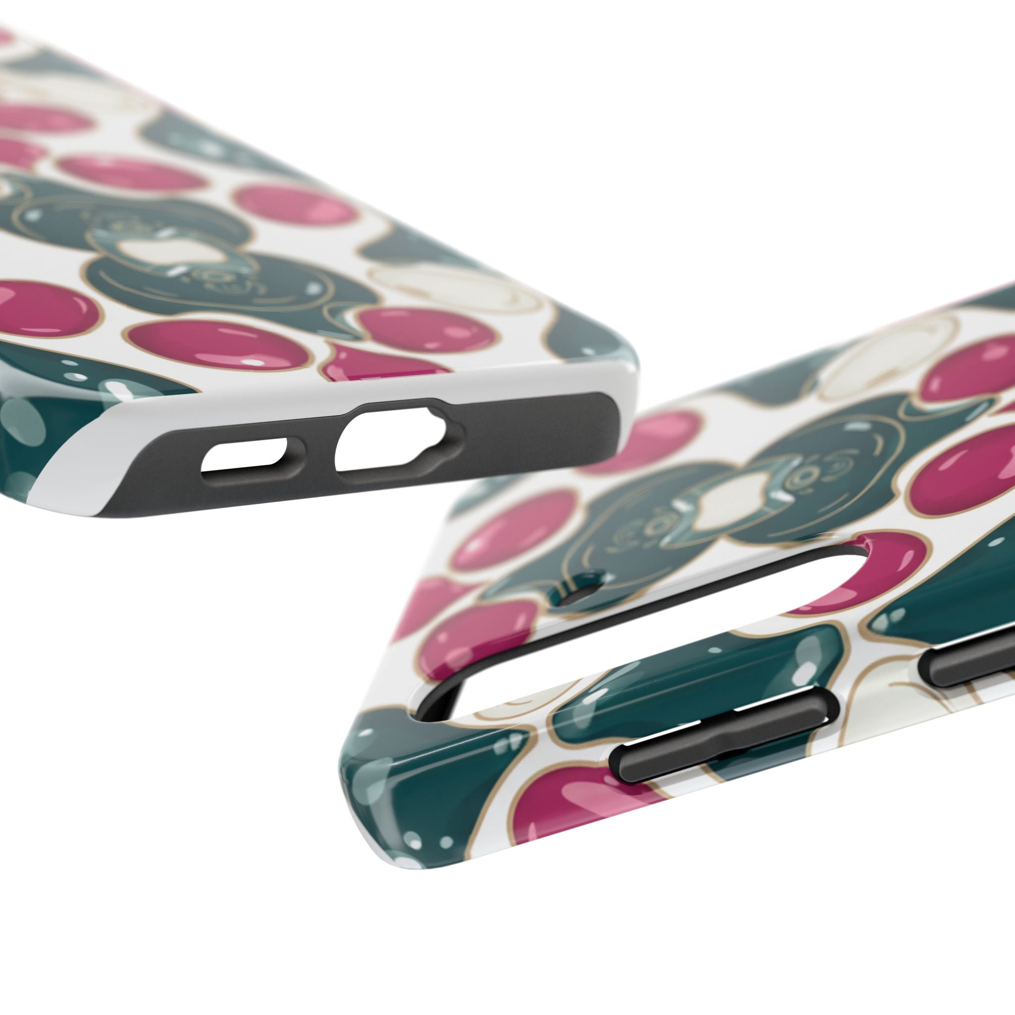 Floral Jewel Pattern Tough Phone Case — Teal & Fuchsia Protective Cover