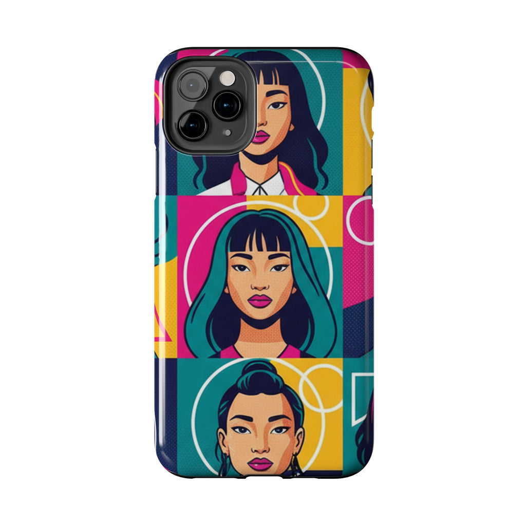 Bold Pop Art Faces Tough Phone Case — Colorful Retro Portrait Protective Cover