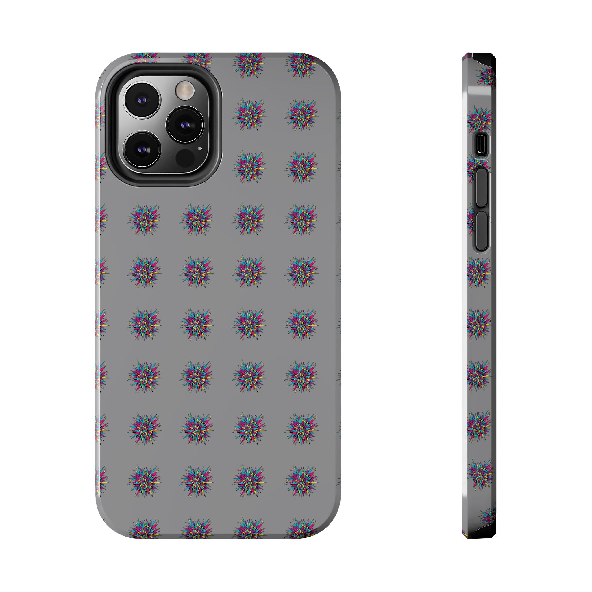 Tough Phone Case — Abstract Floral Burst Pattern on Gray (Protective Slim Fit)