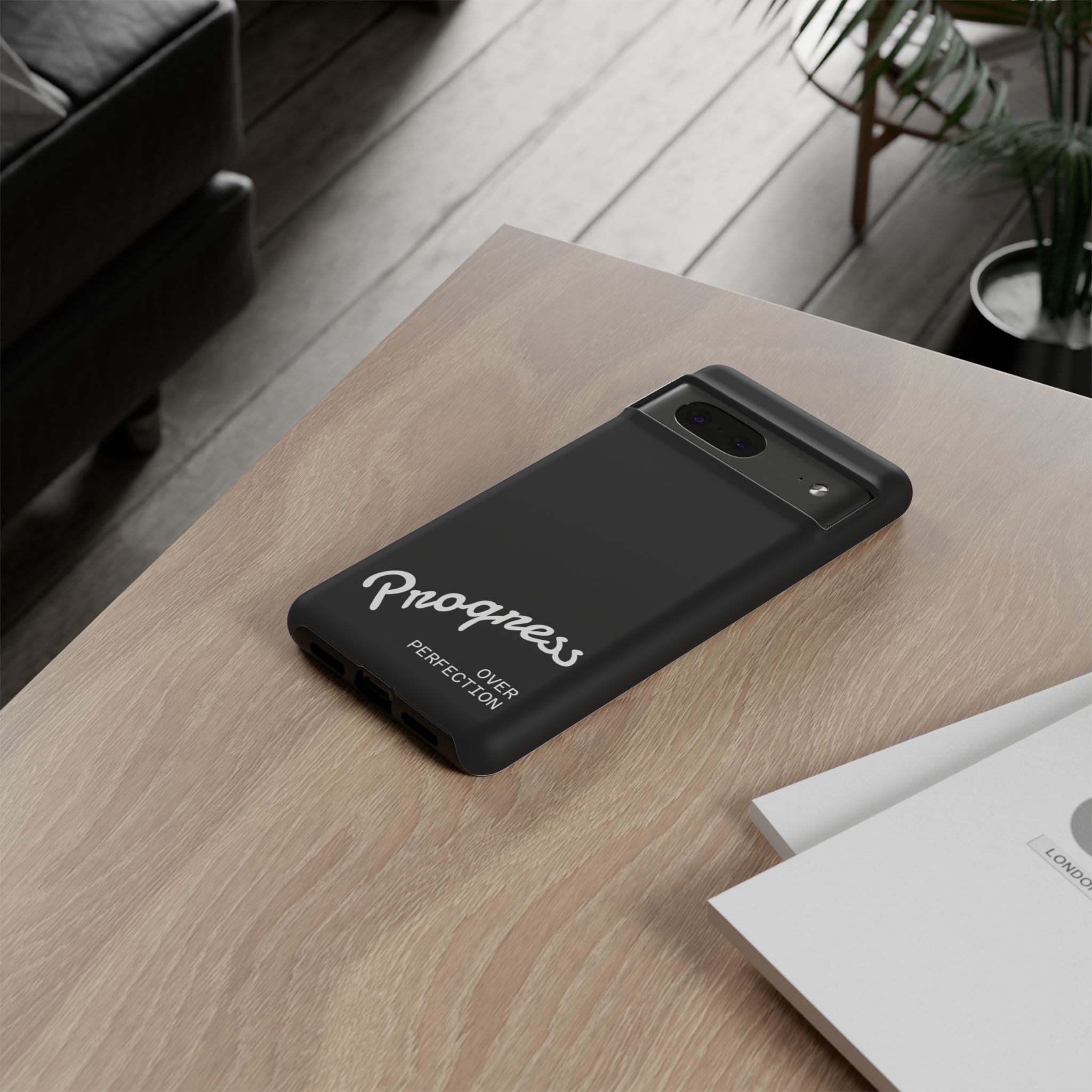 Phone Case - "Progress Over Perfection" Glossy Black Protective Cover