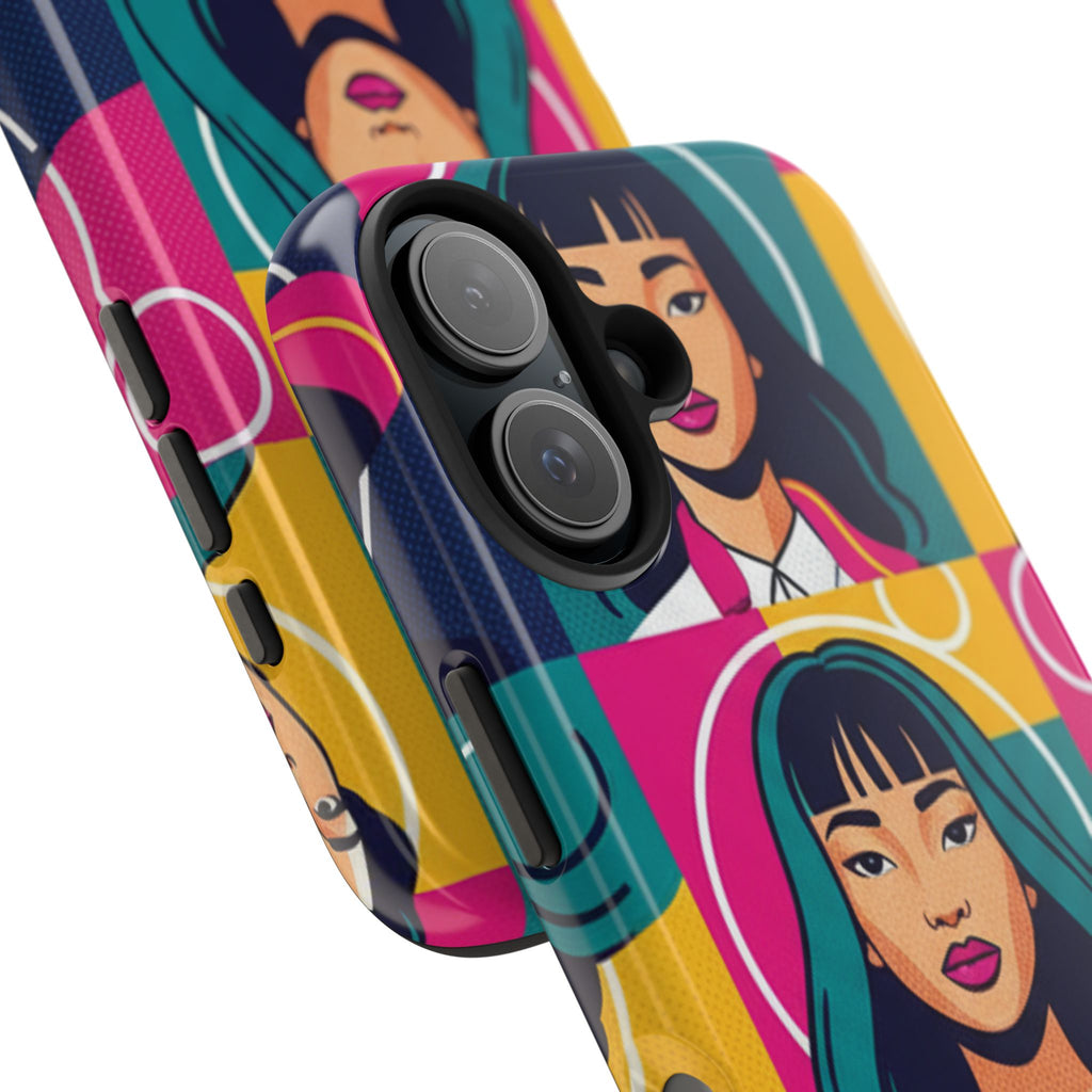 Bold Pop Art Faces Tough Phone Case — Colorful Retro Portrait Protective Cover
