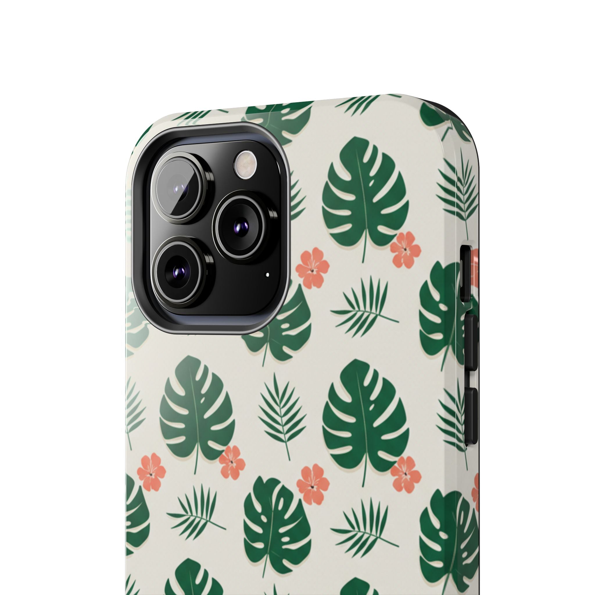 Tropical Leaves Tough Phone Case — Monstera & Pink Floral Protective Cover