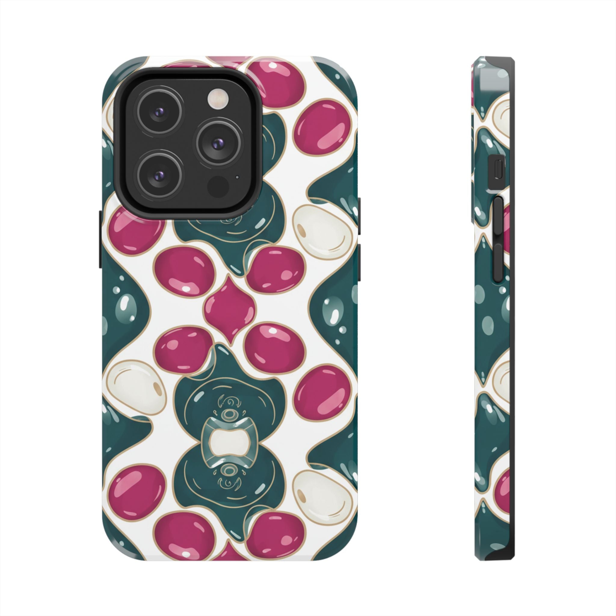 Floral Jewel Pattern Tough Phone Case — Teal & Fuchsia Protective Cover