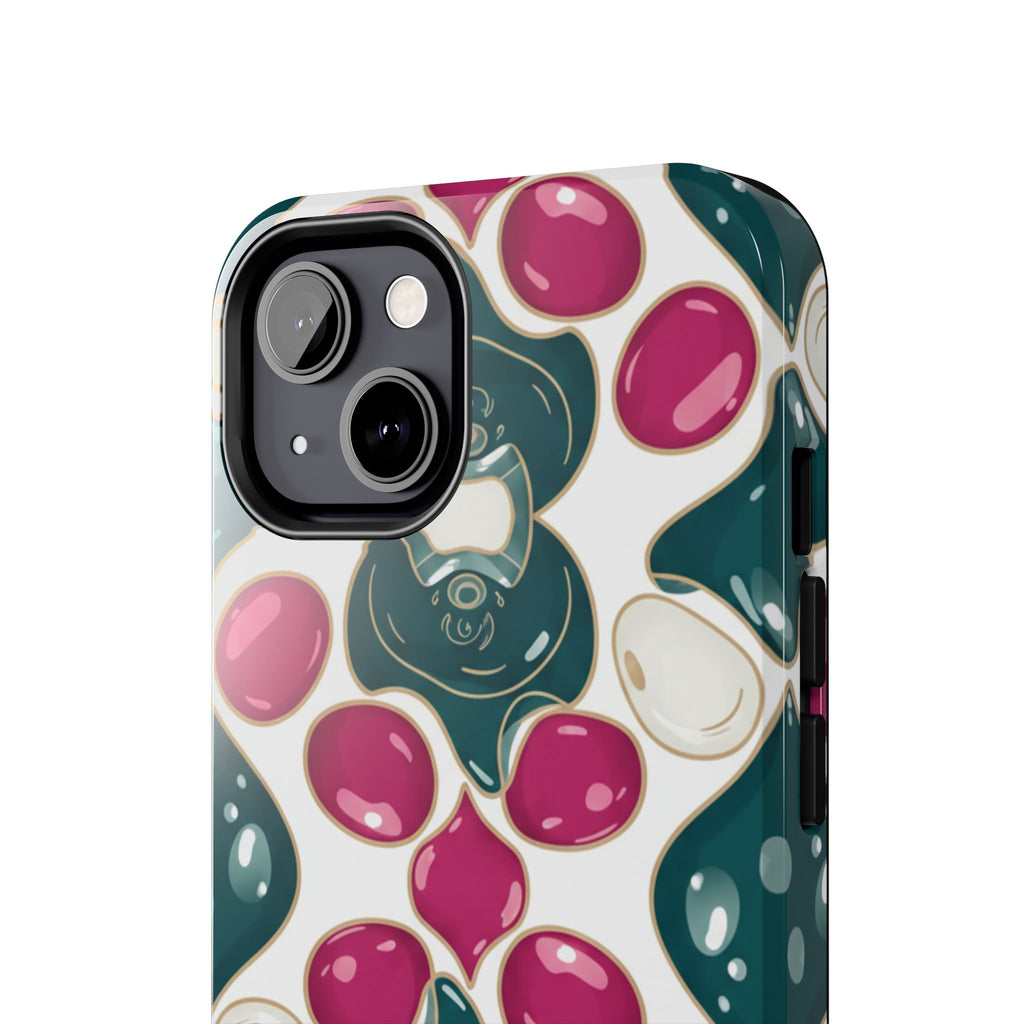 Floral Jewel Pattern Tough Phone Case — Teal & Fuchsia Protective Cover