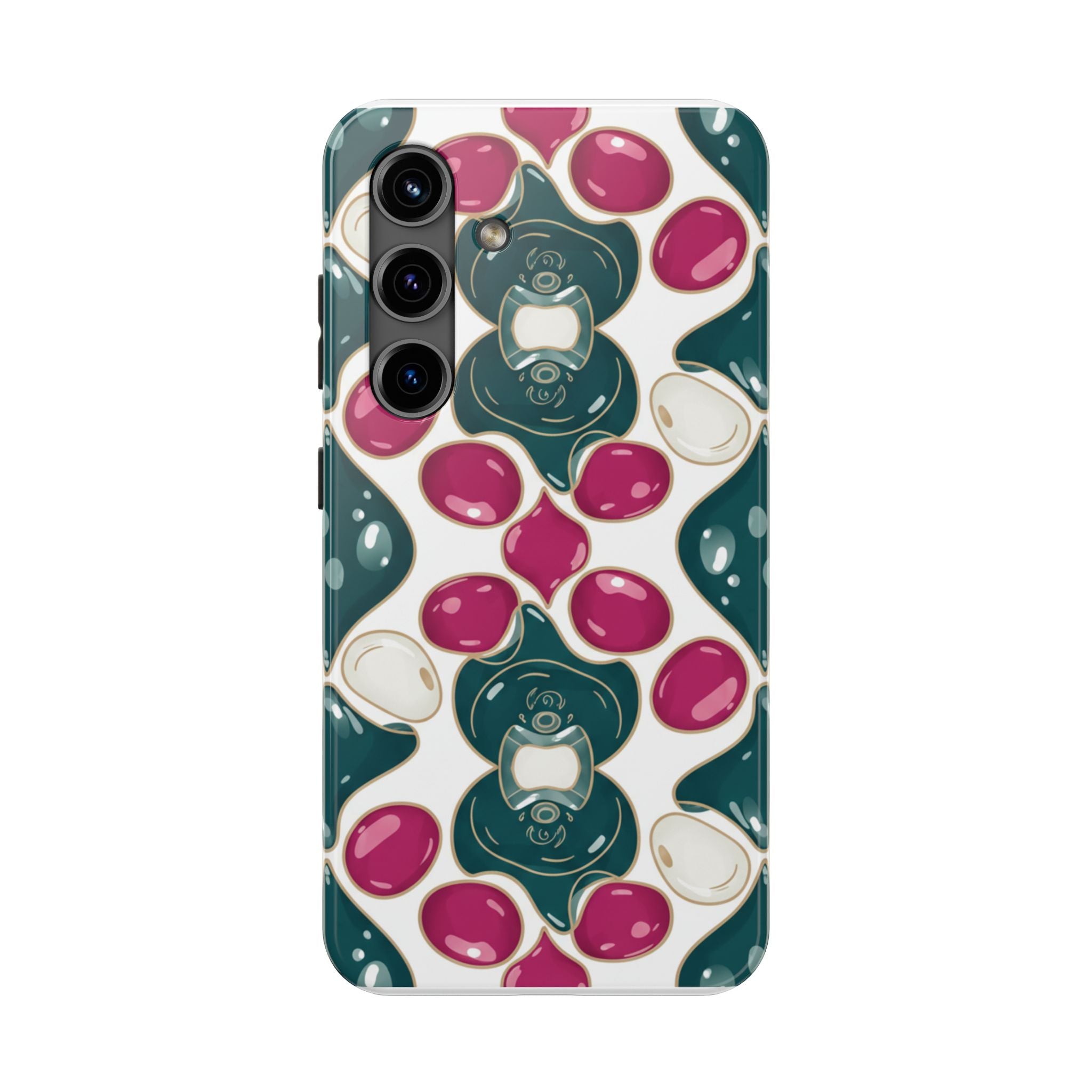 Floral Jewel Pattern Tough Phone Case — Teal & Fuchsia Protective Cover