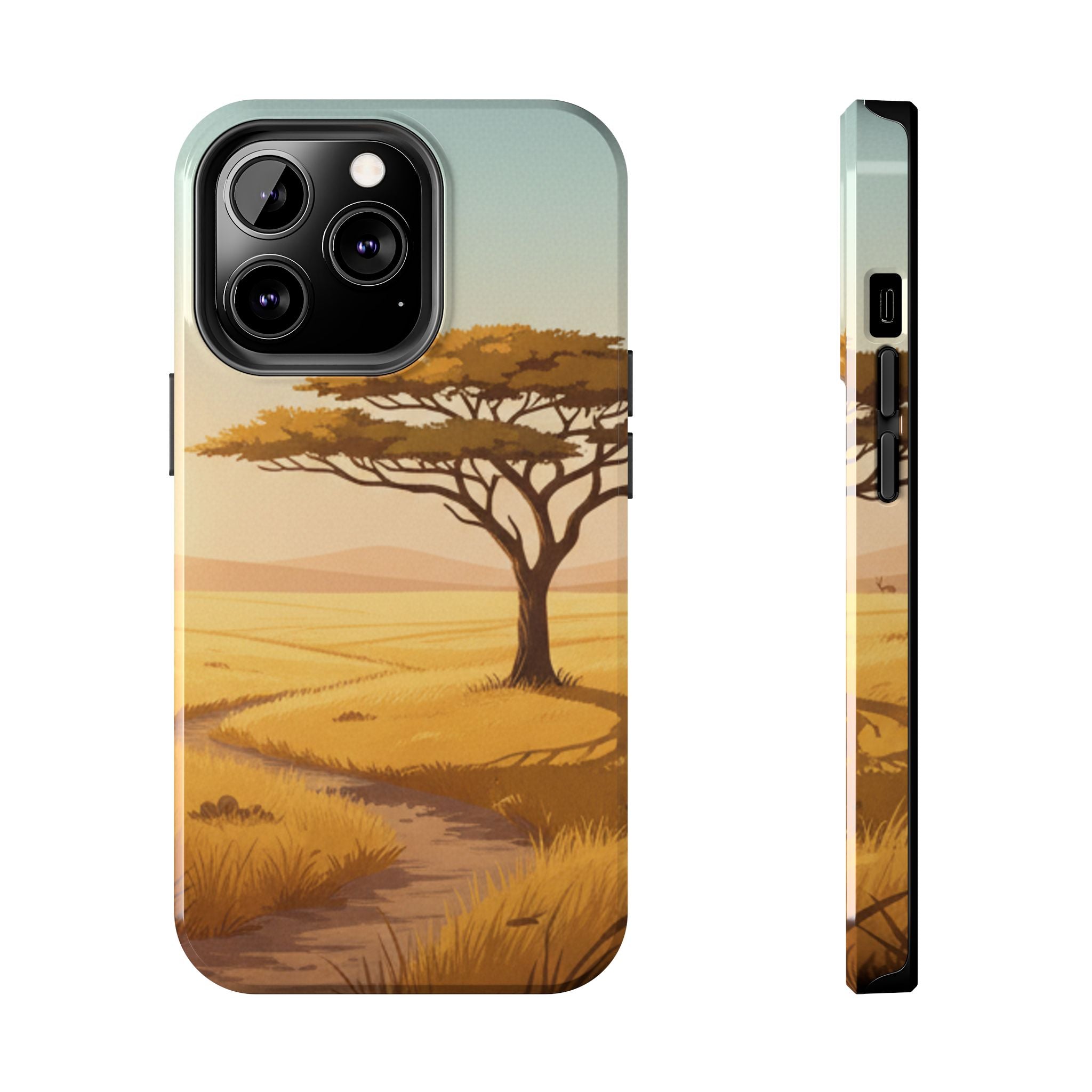 Safari Sunset Tough Phone Case — African Savanna Tree Design