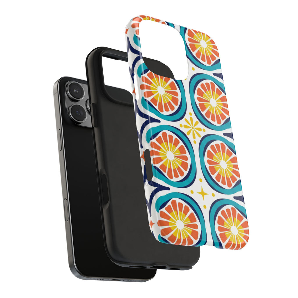 Citrus Tile Tough Phone Case — Colorful Retro Orange Slice Pattern
