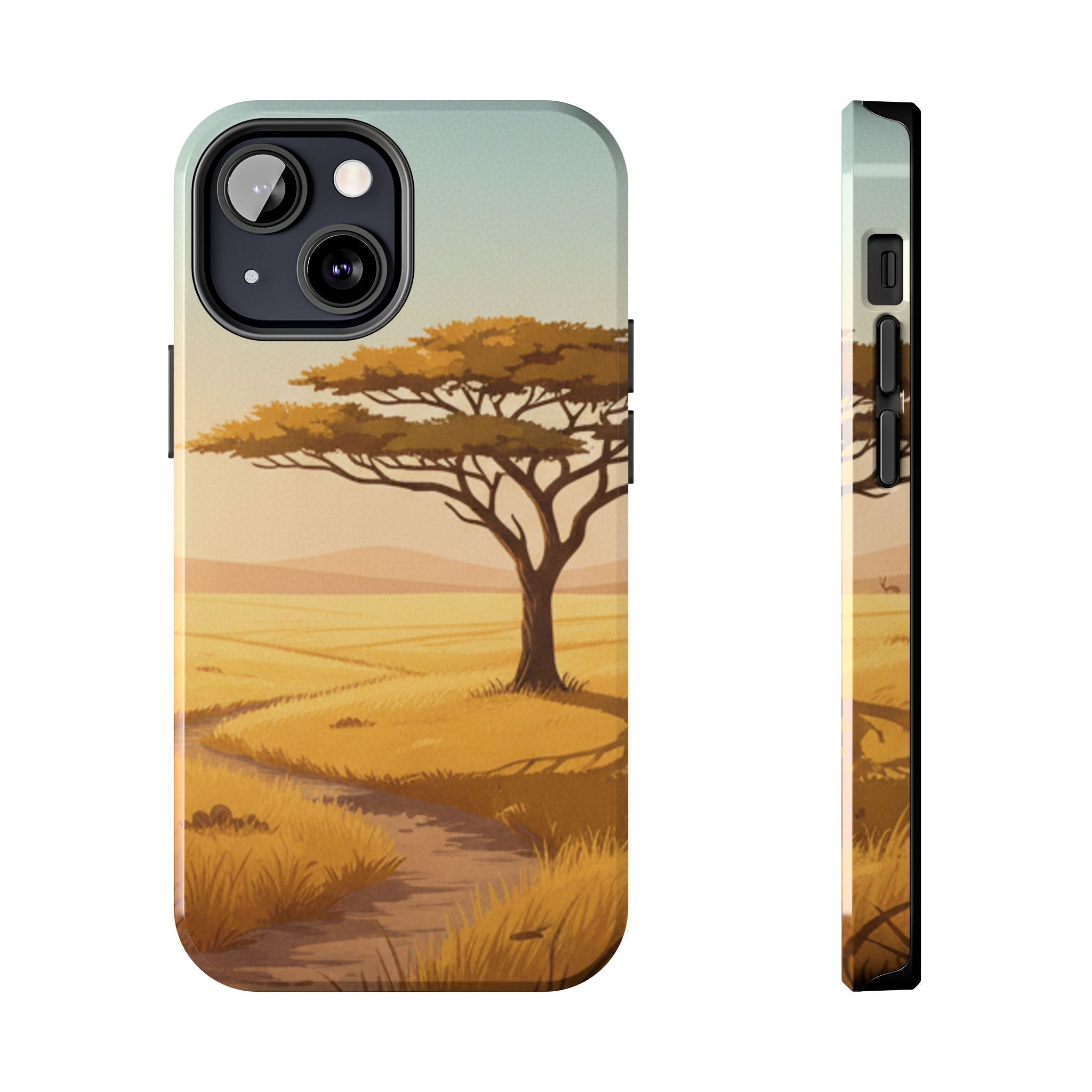 Safari Sunset Tough Phone Case — African Savanna Tree Design