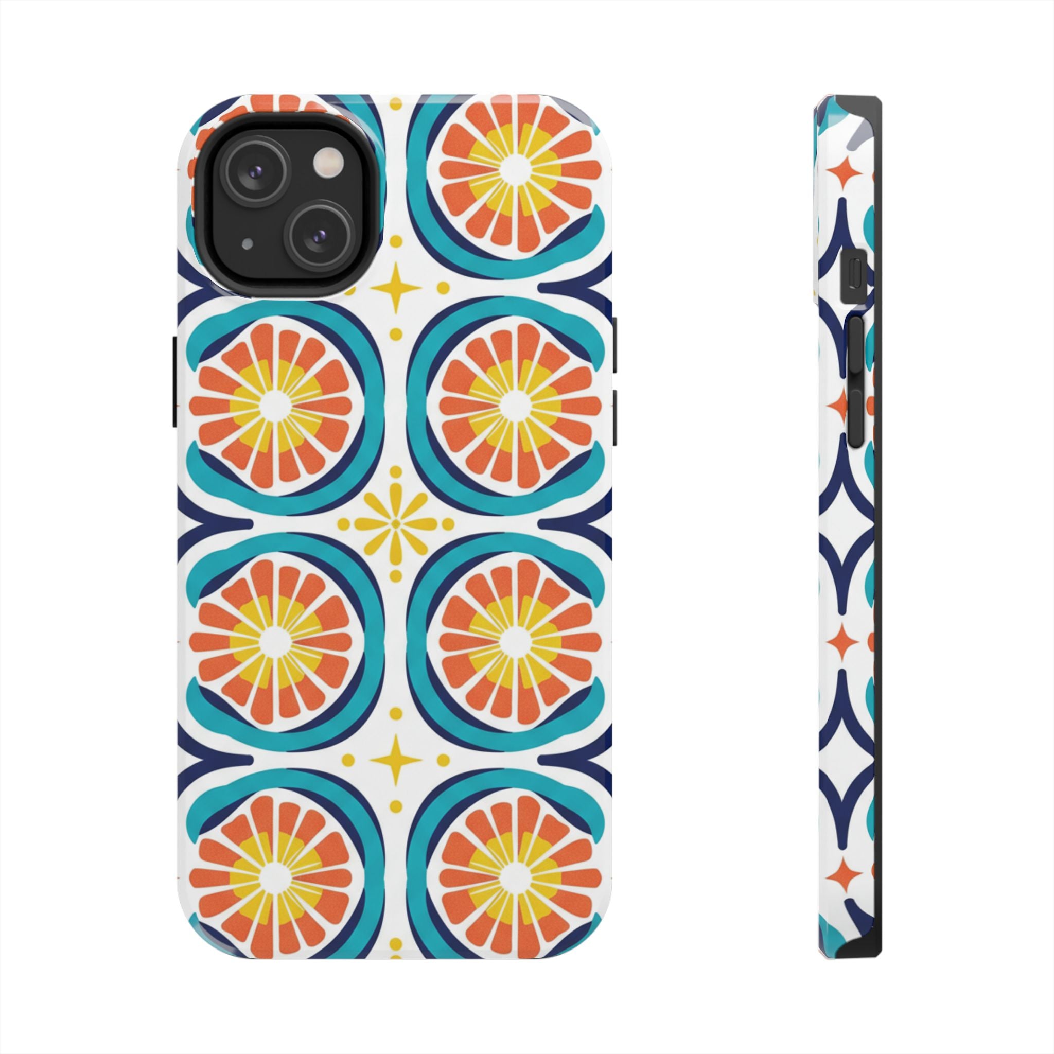 Citrus Tile Tough Phone Case — Colorful Retro Orange Slice Pattern