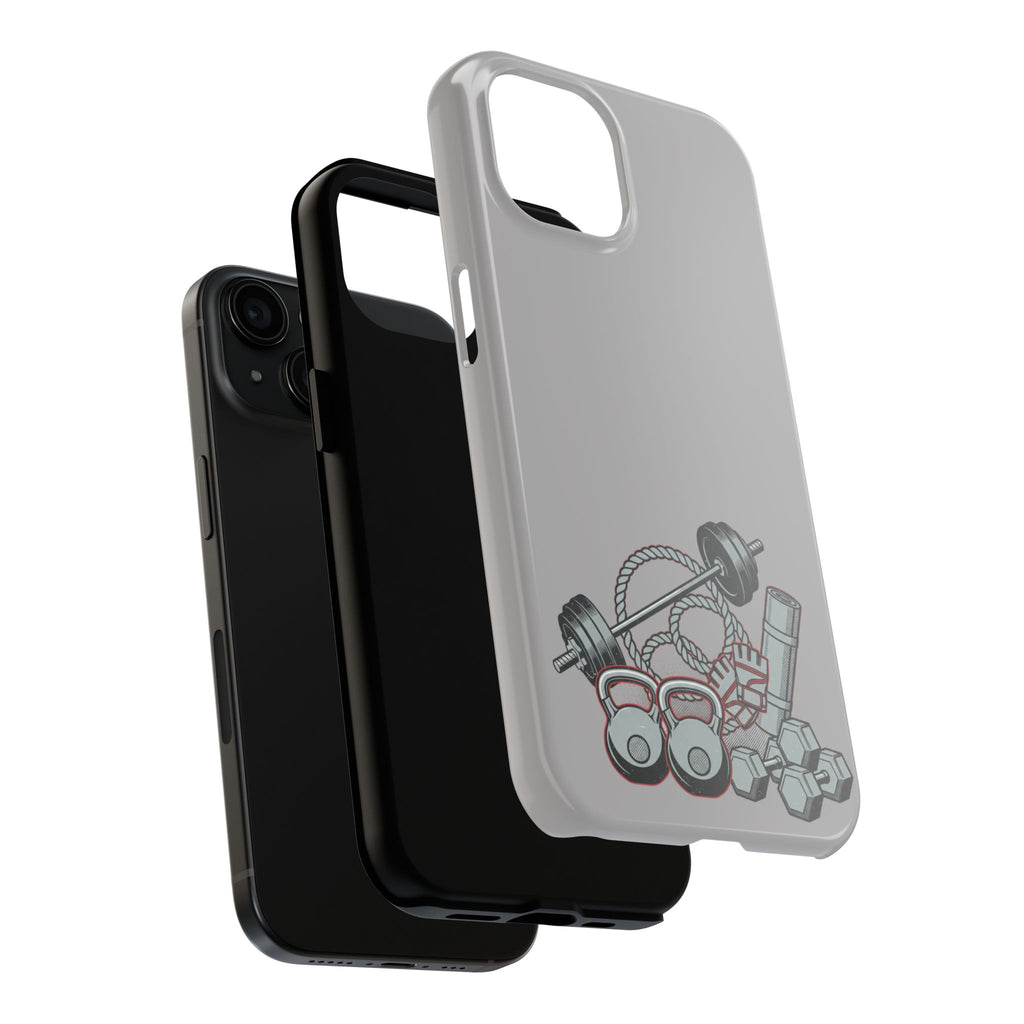 Fitness Gear Tough Phone Case — Dumbbells, Kettlebells & Jump Rope Design