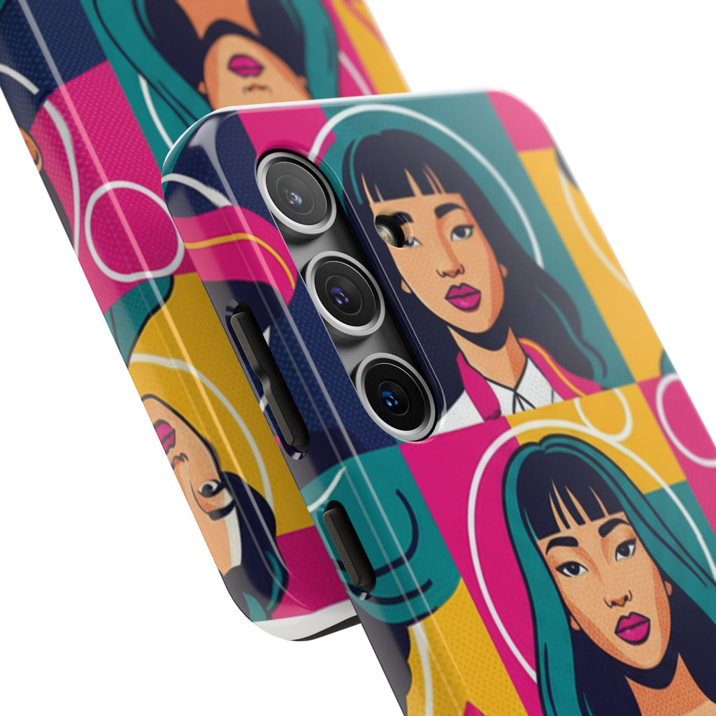 Bold Pop Art Faces Tough Phone Case — Colorful Retro Portrait Protective Cover