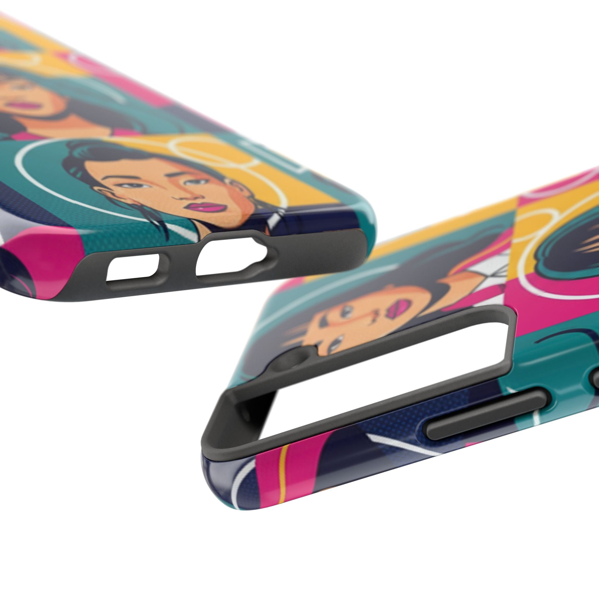 Bold Pop Art Faces Tough Phone Case — Colorful Retro Portrait Protective Cover