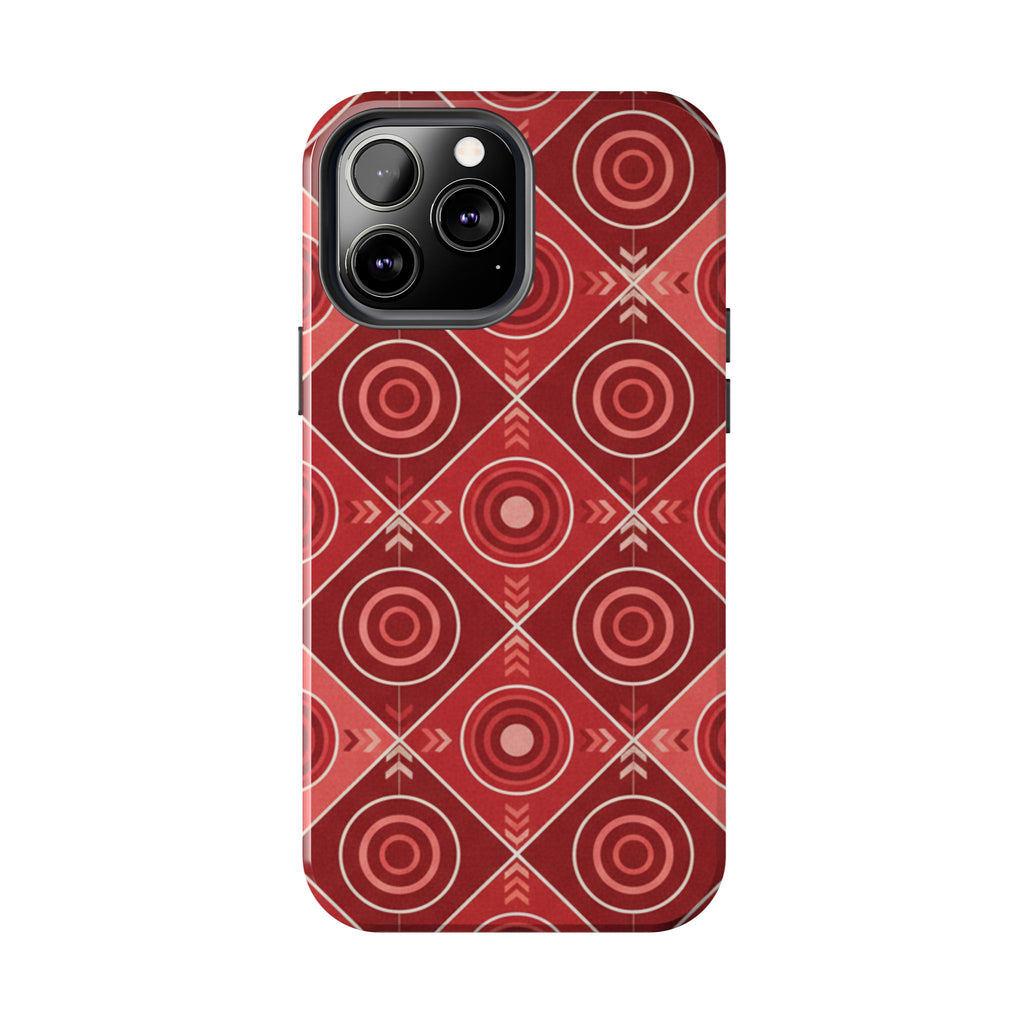 Red Geometric Target Pattern Tough Phone Case — Protective Abstract Retro Design