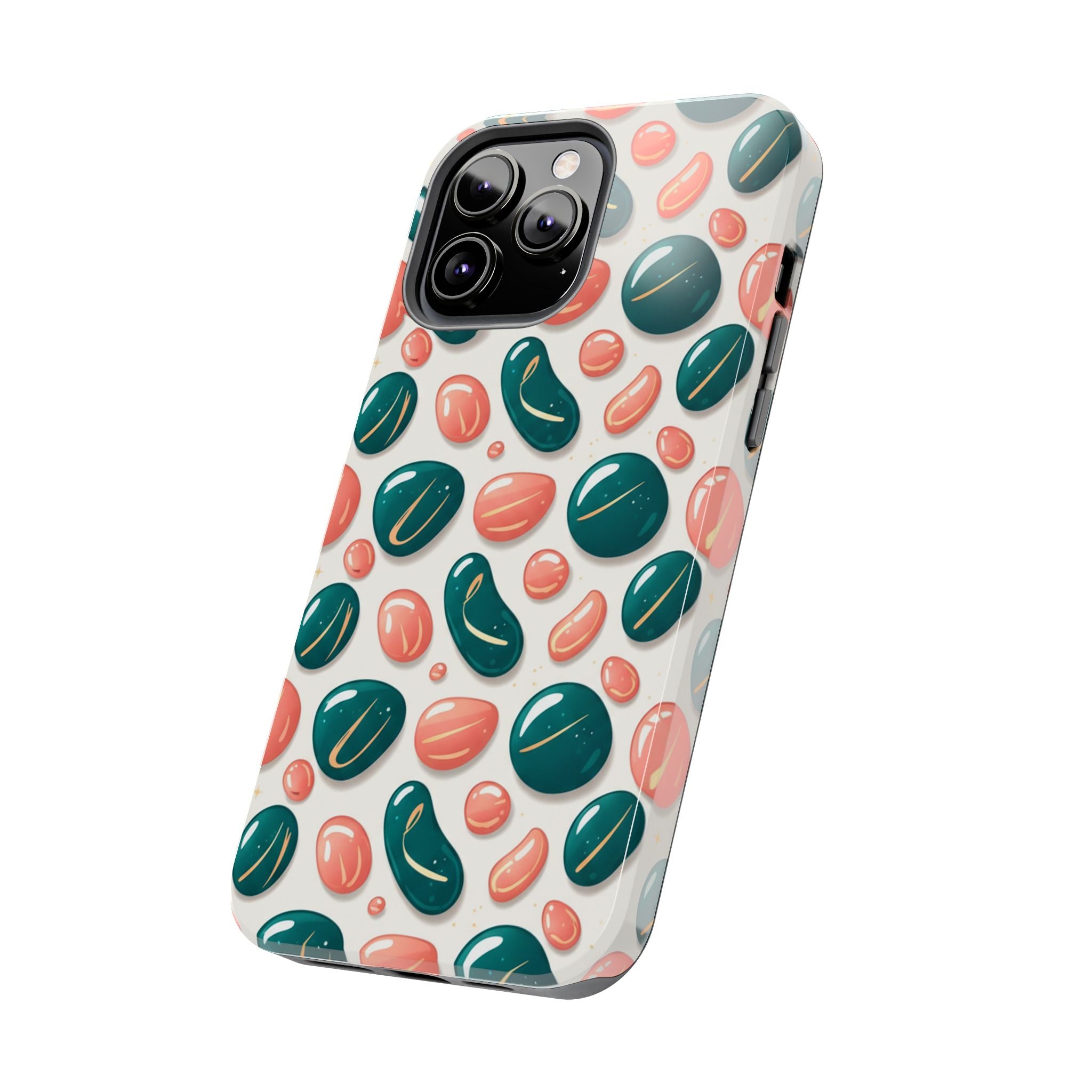 Abstract Pebble Pattern Tough Phone Case — Coral & Teal Protective Cover