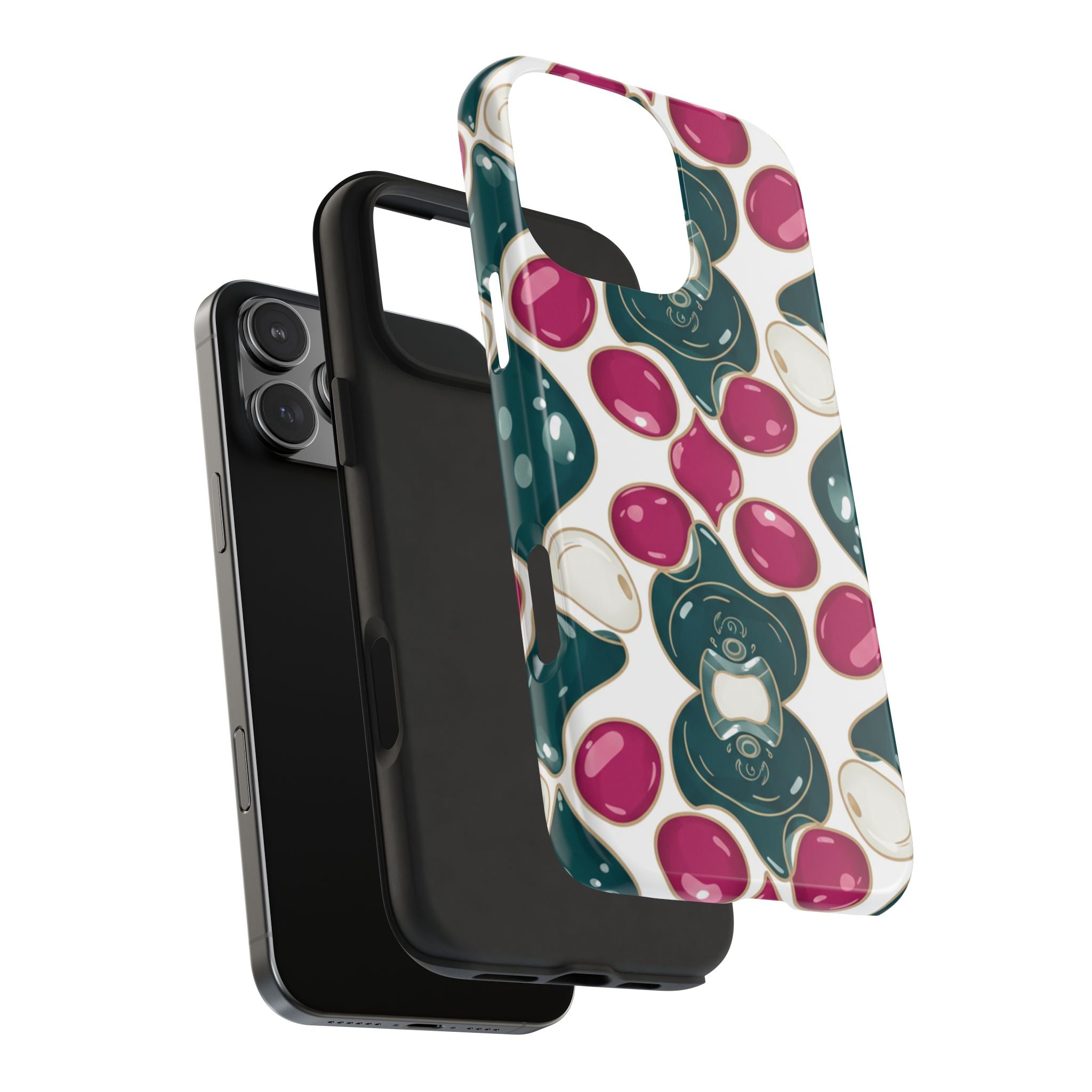 Floral Jewel Pattern Tough Phone Case — Teal & Fuchsia Protective Cover