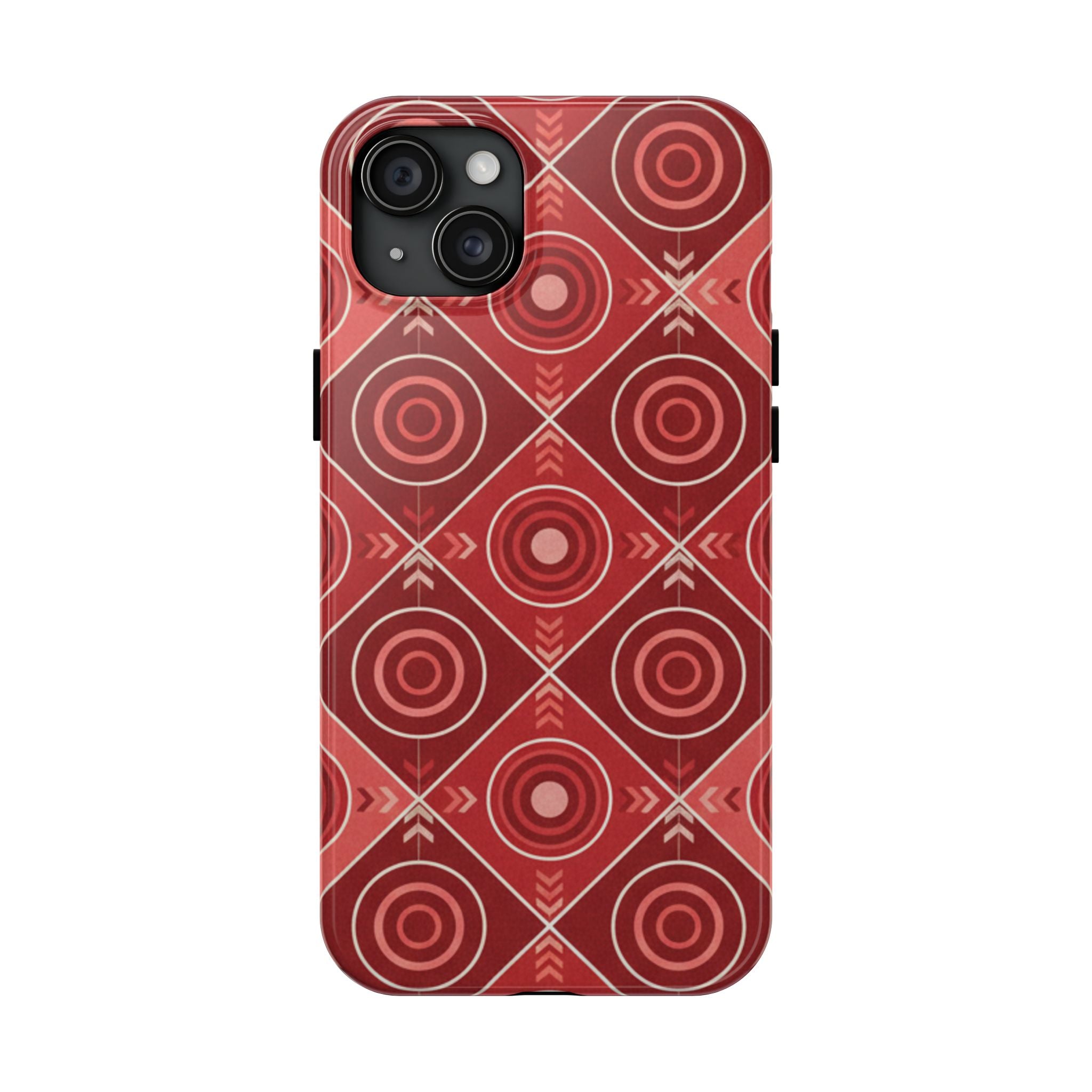 Red Geometric Target Pattern Tough Phone Case — Protective Abstract Retro Design