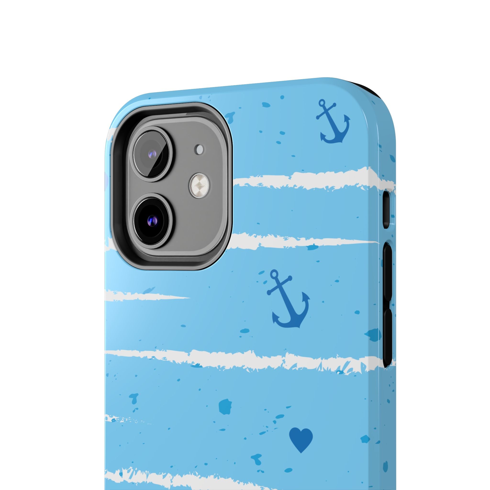 Nautical Blue Anchor & Hearts Tough Phone Case — Cute Striped Protective Cover