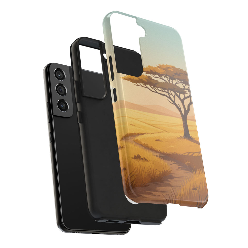 Safari Sunset Tough Phone Case — African Savanna Tree Design