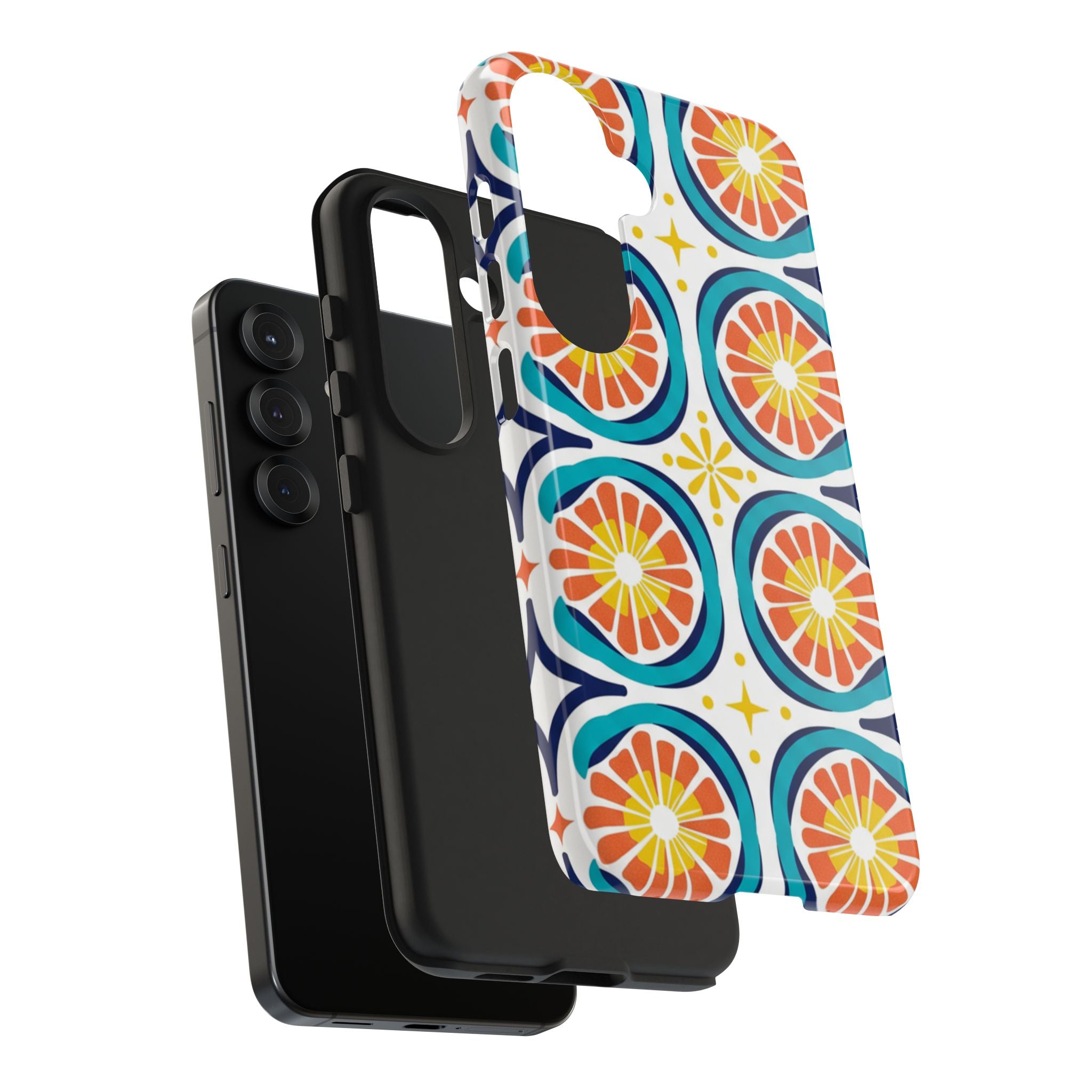 Citrus Tile Tough Phone Case — Colorful Retro Orange Slice Pattern
