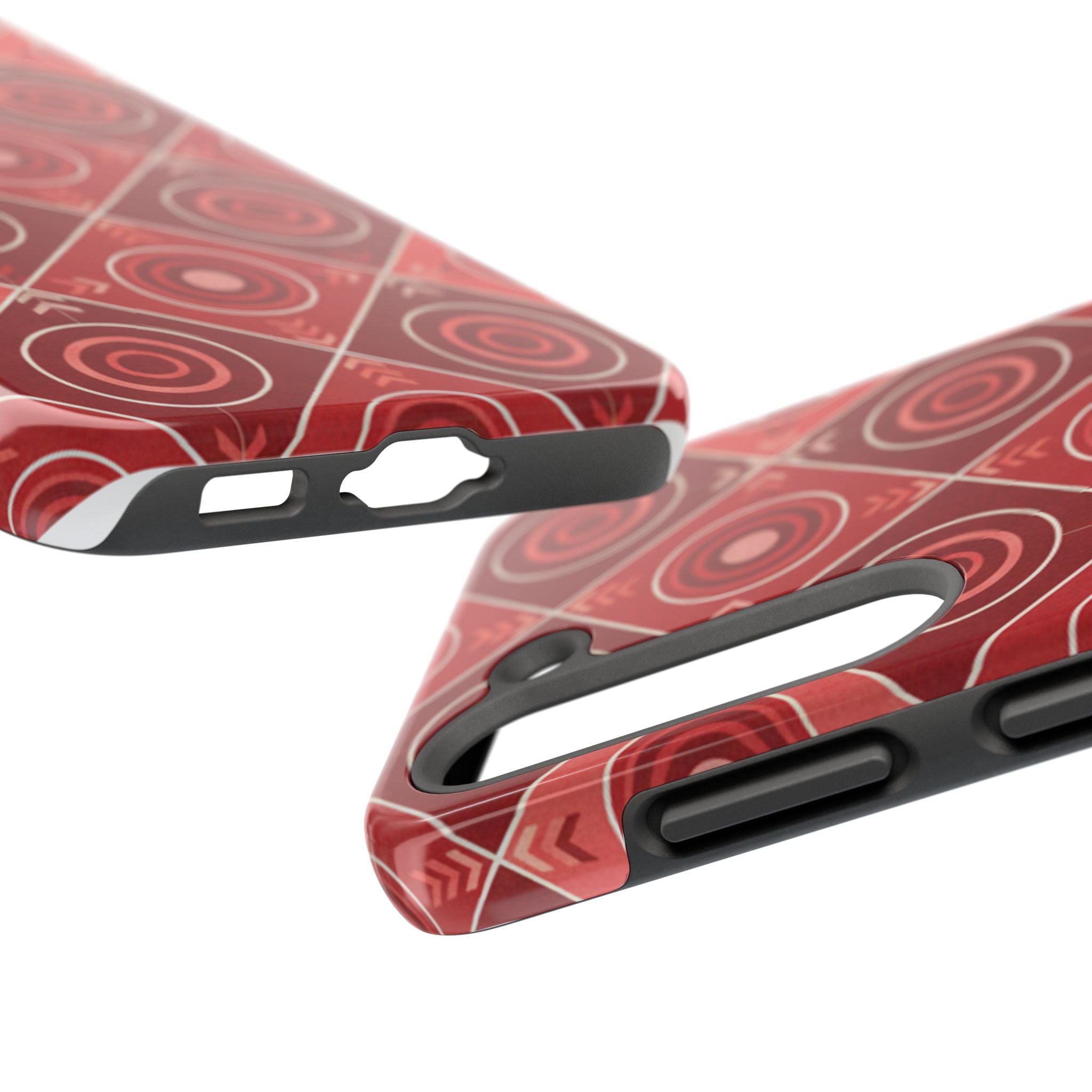 Red Geometric Target Pattern Tough Phone Case — Protective Abstract Retro Design