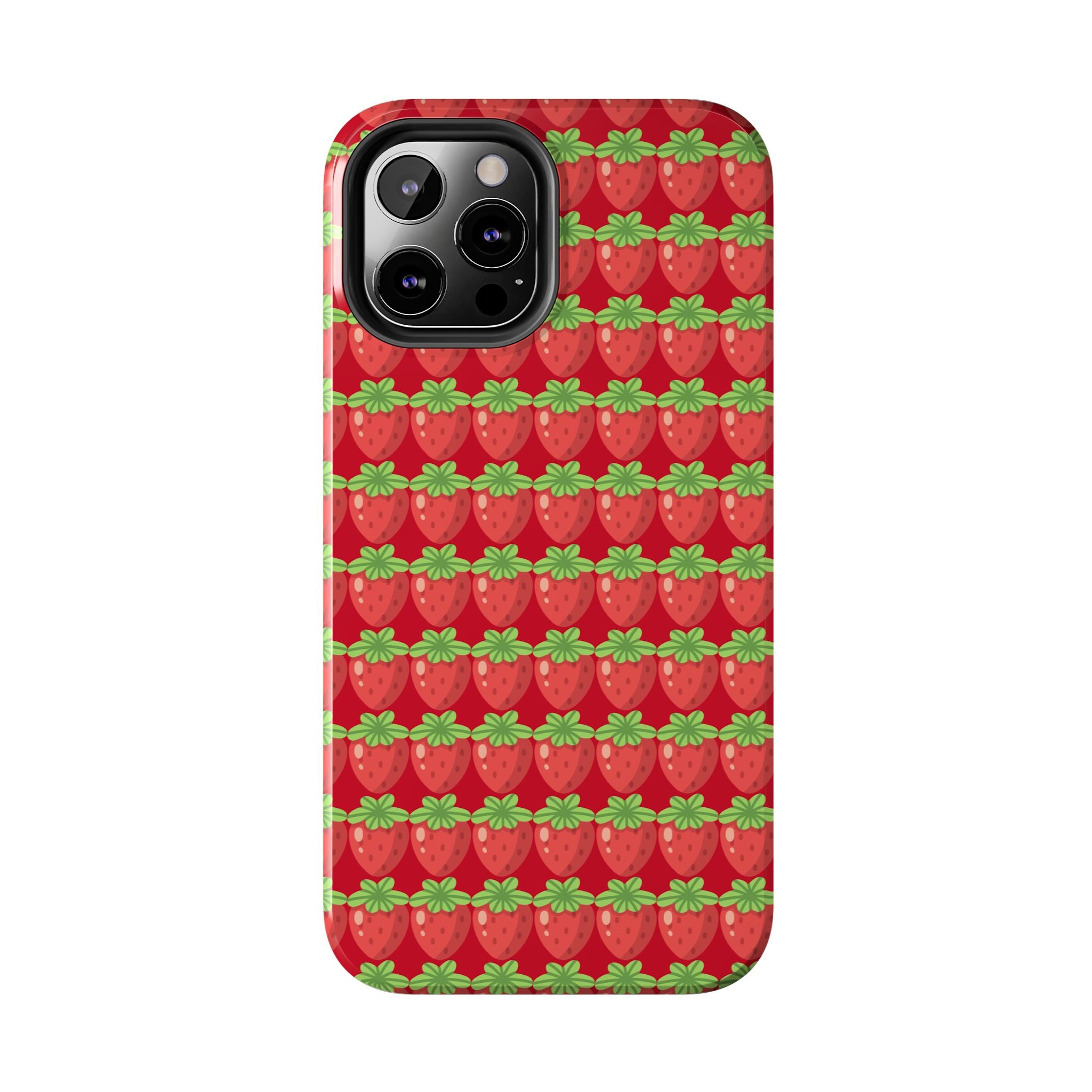 Strawberry Pattern Tough Phone Case — Cute Red Fruit Protective Cover