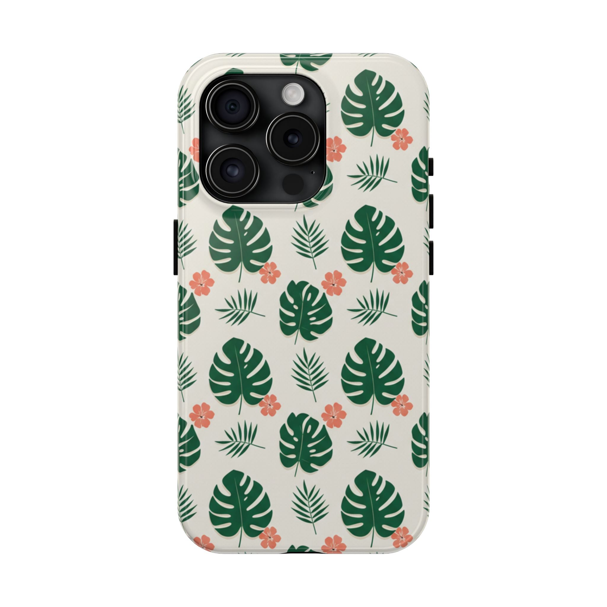 Tropical Leaves Tough Phone Case — Monstera & Pink Floral Protective Cover