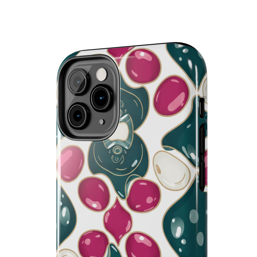 Floral Jewel Pattern Tough Phone Case — Teal & Fuchsia Protective Cover