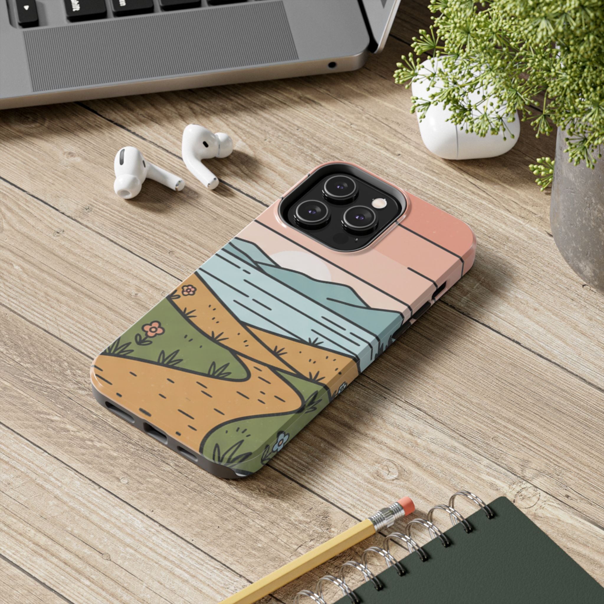 Scenic Path Tough Phone Case — Pastel Lake & Mountain Protective Cover