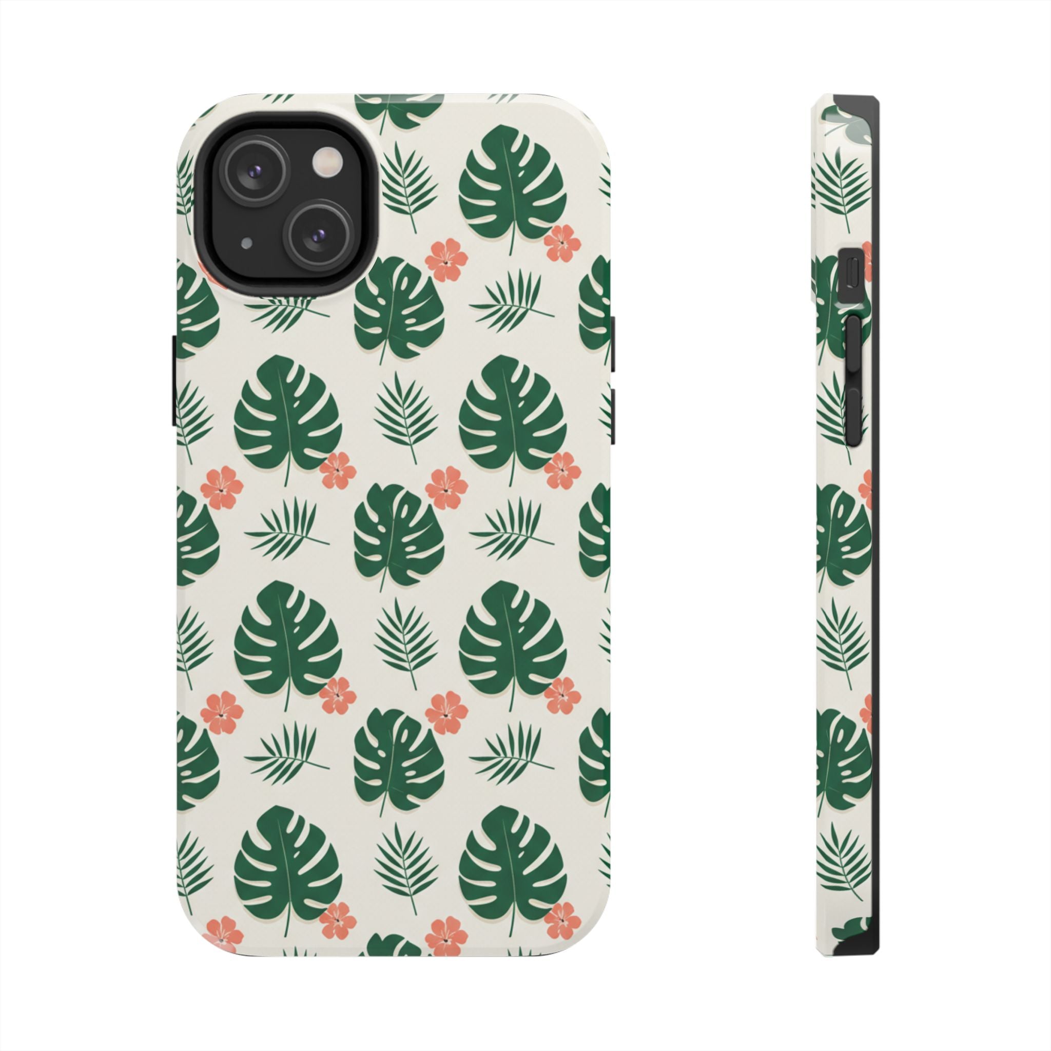 Tropical Leaves Tough Phone Case — Monstera & Pink Floral Protective Cover