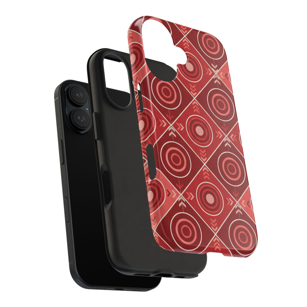 Red Geometric Target Pattern Tough Phone Case — Protective Abstract Retro Design