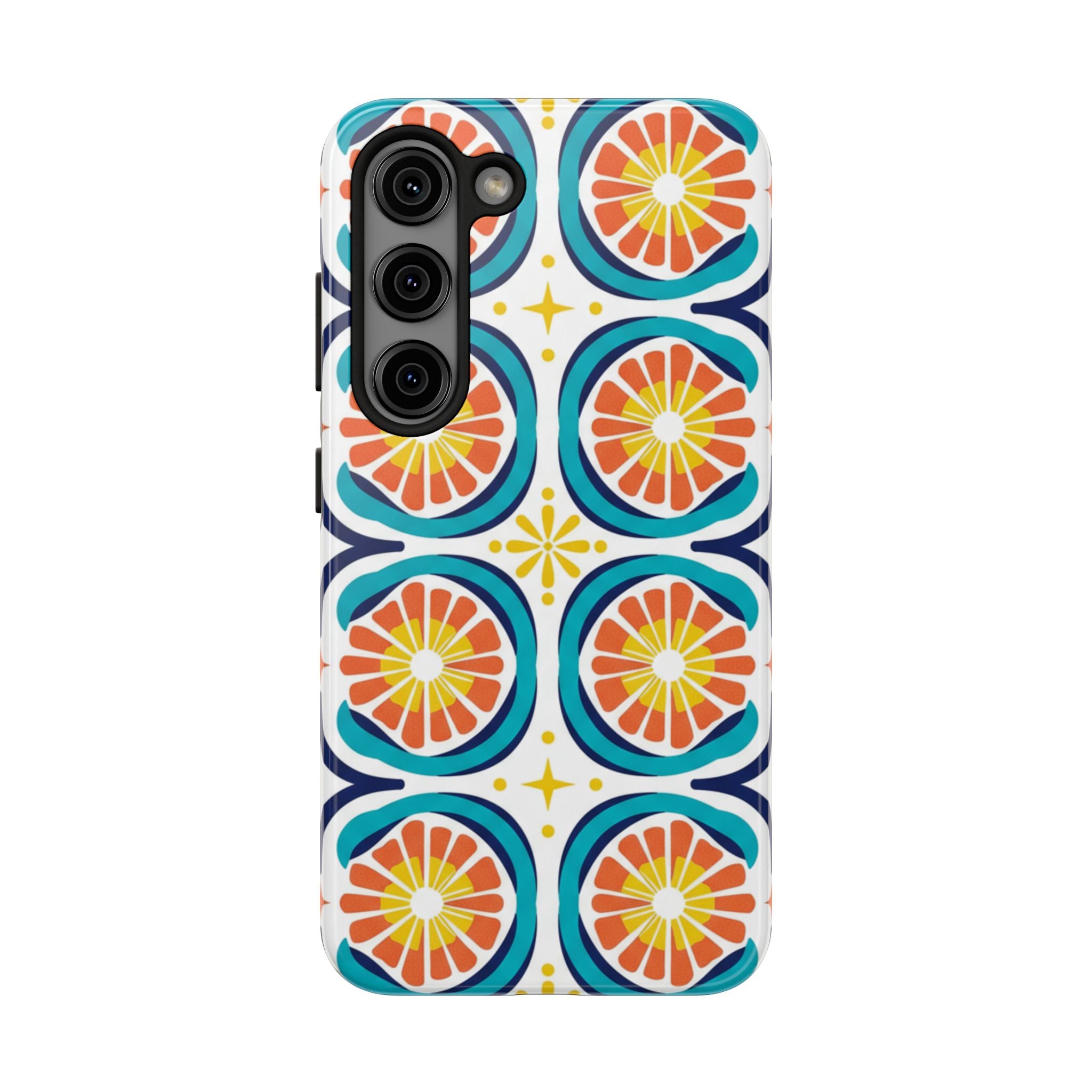 Citrus Tile Tough Phone Case — Colorful Retro Orange Slice Pattern