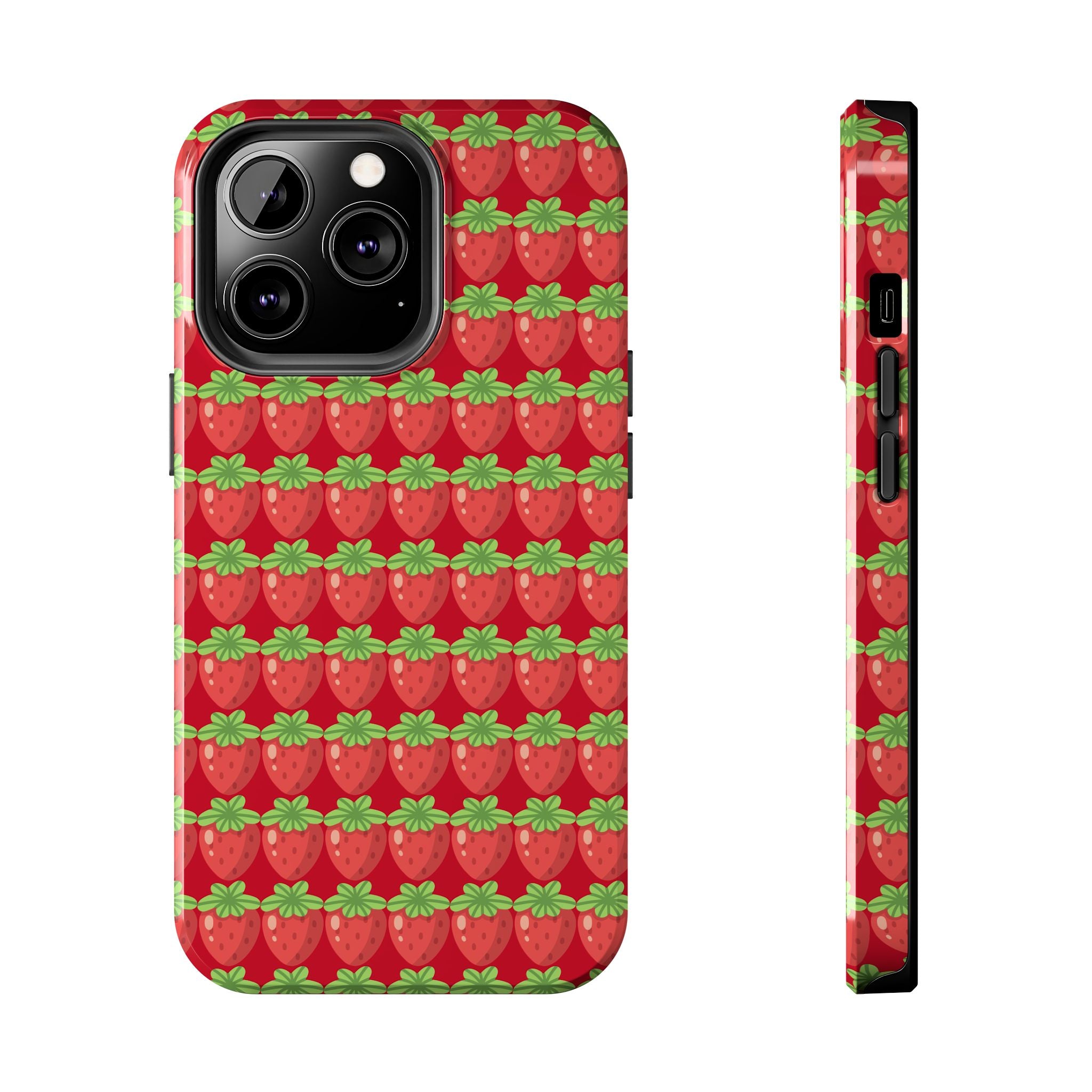 Strawberry Pattern Tough Phone Case — Cute Red Fruit Protective Cover