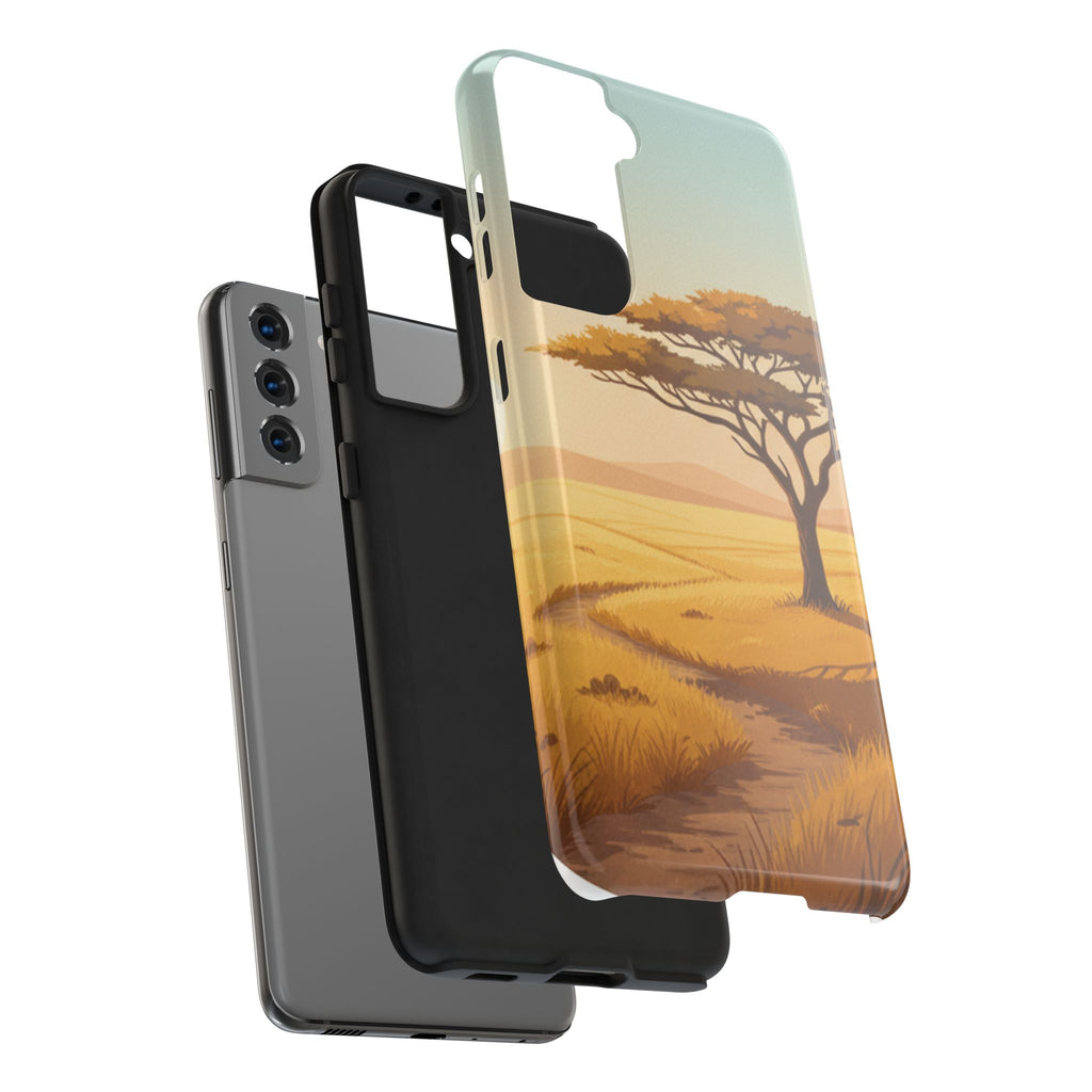 Safari Sunset Tough Phone Case — African Savanna Tree Design