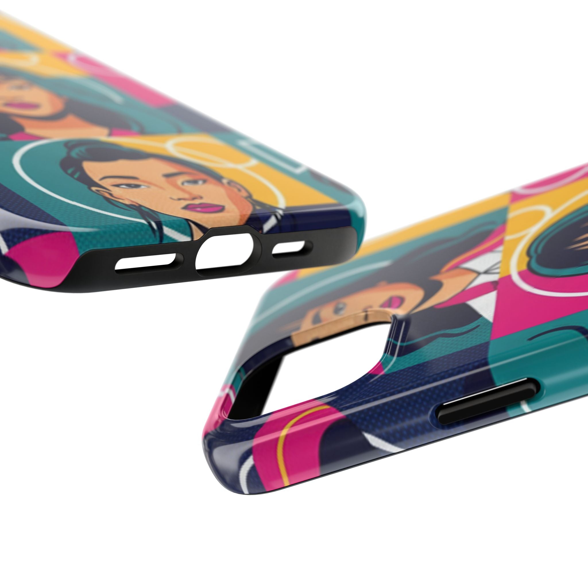 Bold Pop Art Faces Tough Phone Case — Colorful Retro Portrait Protective Cover