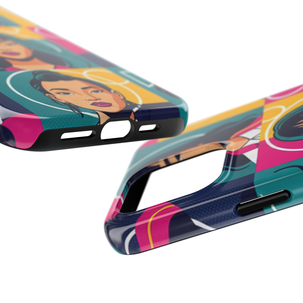 Bold Pop Art Faces Tough Phone Case — Colorful Retro Portrait Protective Cover