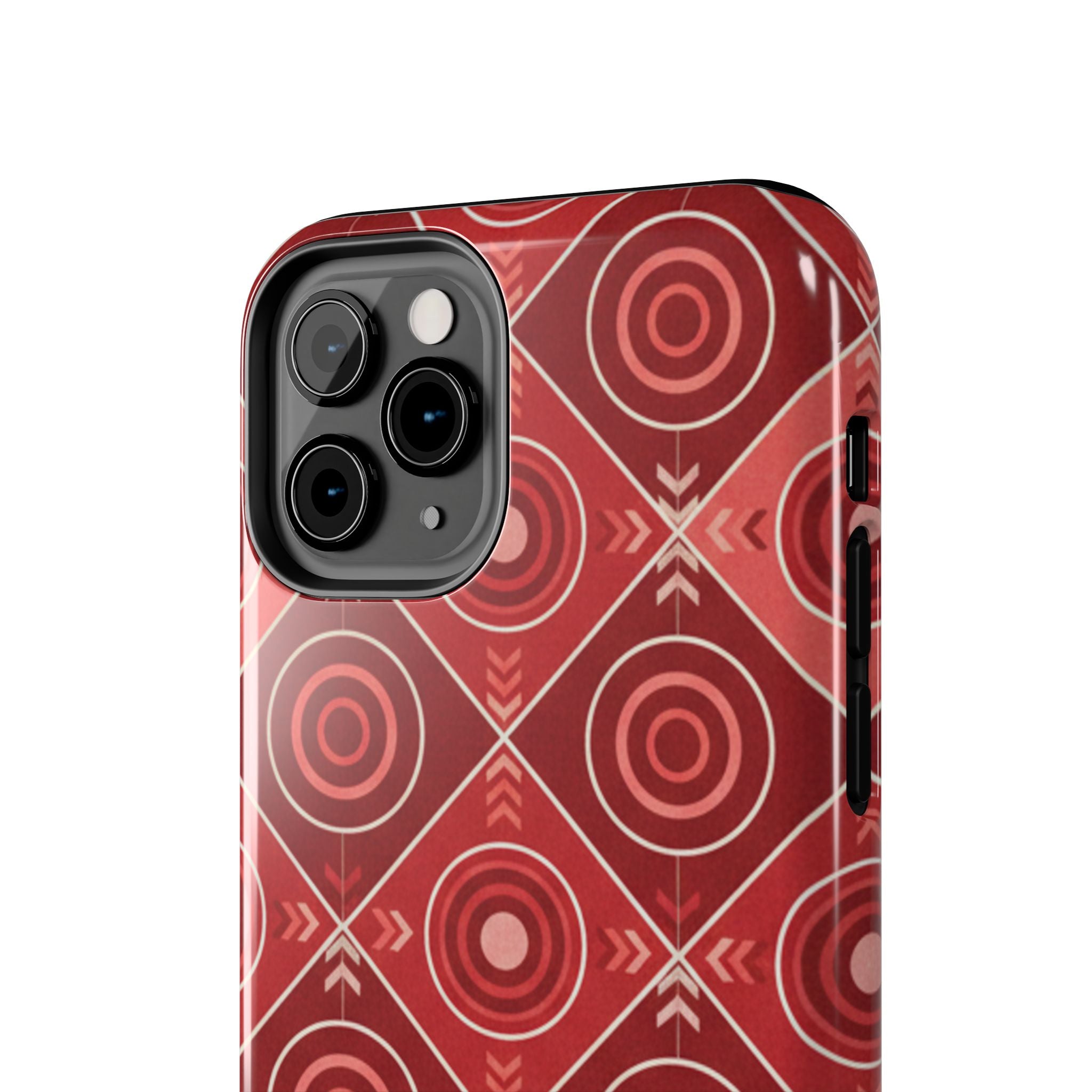 Red Geometric Target Pattern Tough Phone Case — Protective Abstract Retro Design